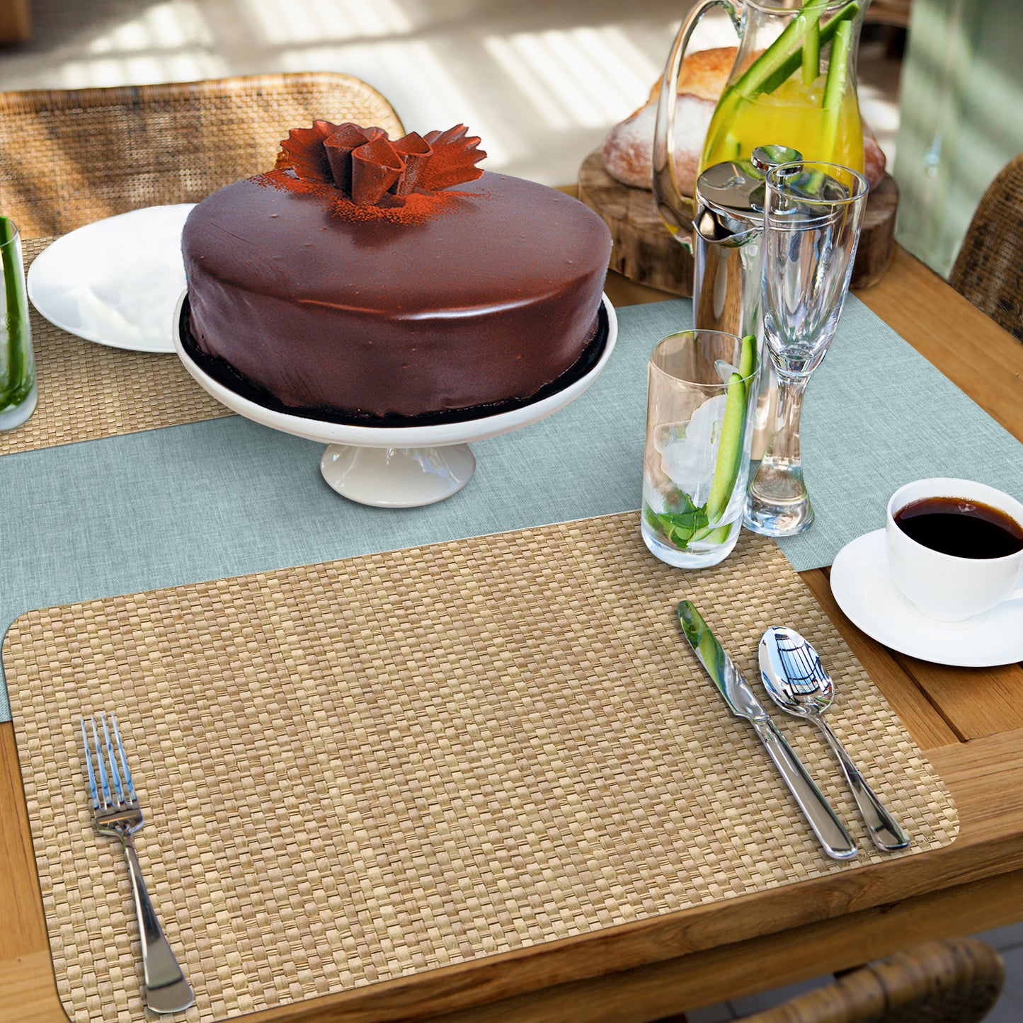 CounterArt Faux Natural Color Basket Weave 4 Pack Reversible Easy Care Flexible Placemats Made in the USA