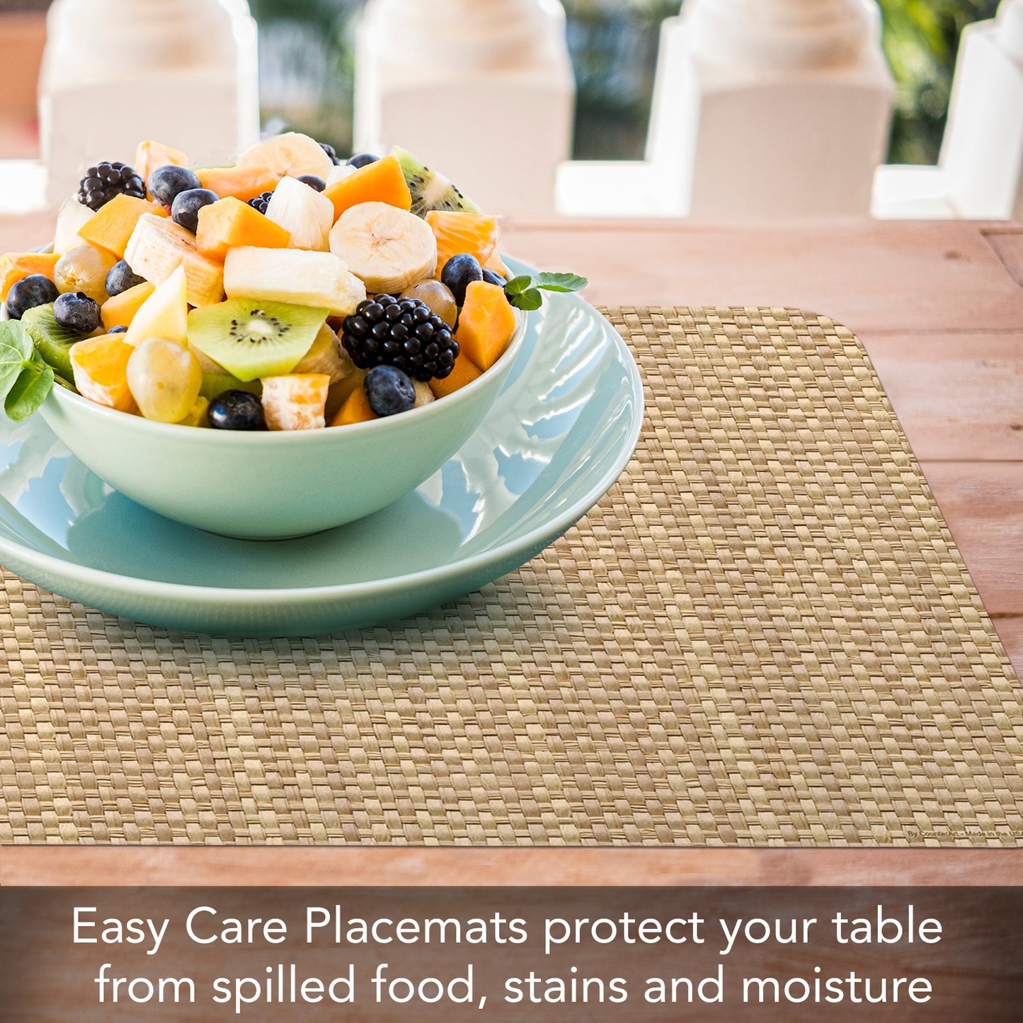 CounterArt Faux Natural Color Basket Weave 4 Pack Reversible Easy Care Flexible Placemats Made in the USA