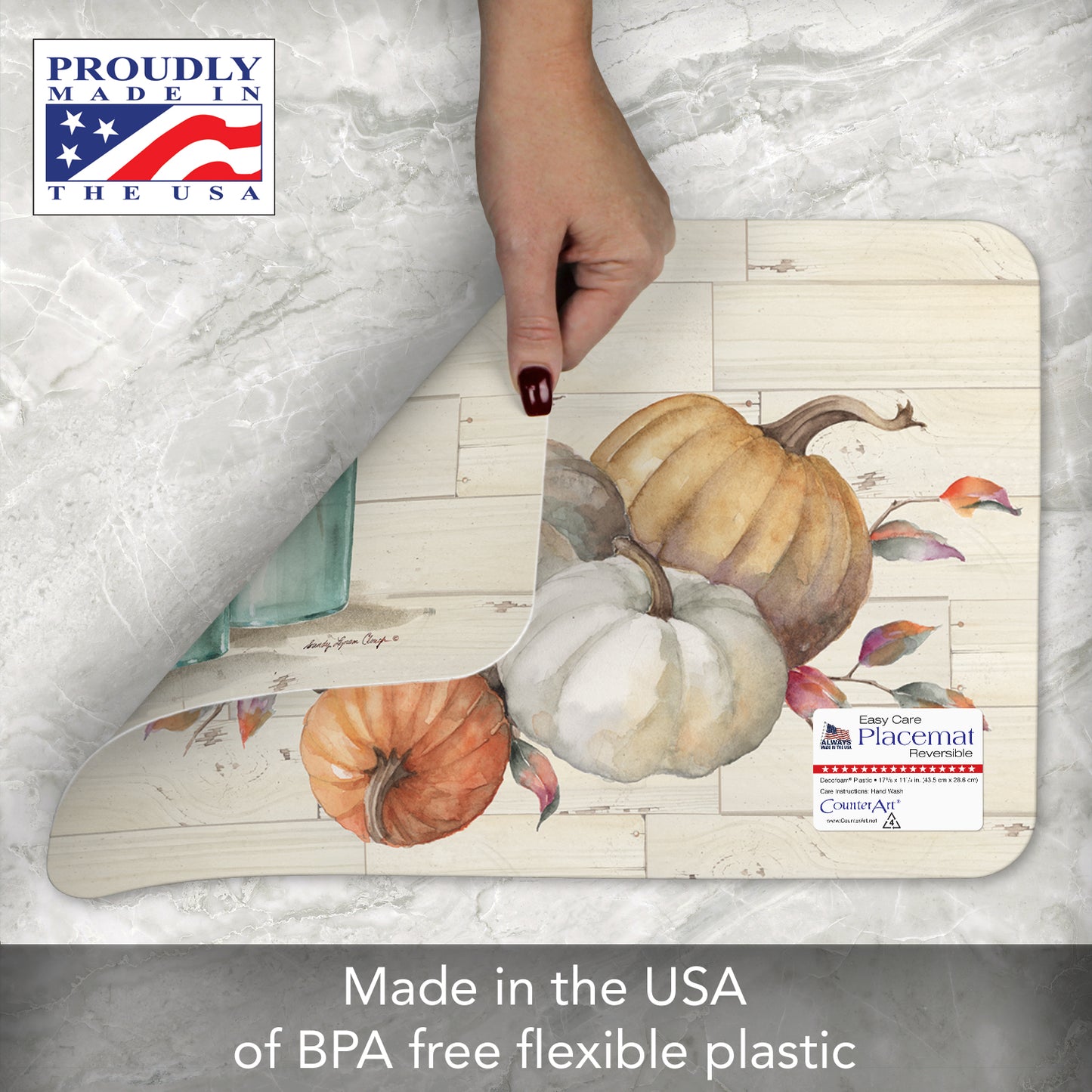 CounterArt Pumpkin Time 4 Pack Reversible Easy Care Placemats Made in the USA