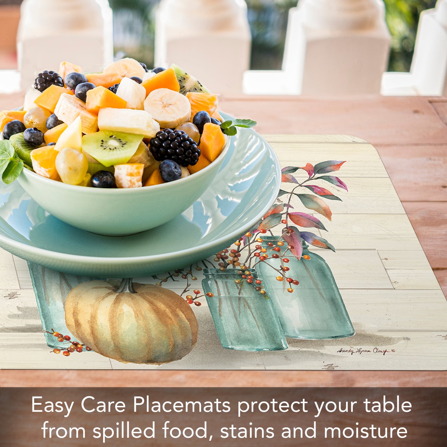 CounterArt Pumpkin Time 4 Pack Reversible Easy Care Placemats Made in the USA