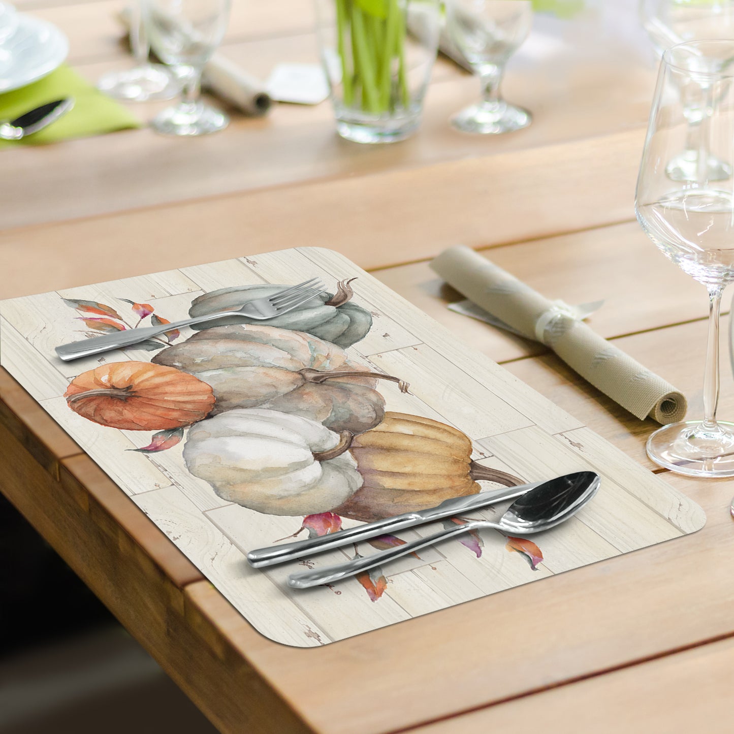 CounterArt Pumpkin Time 4 Pack Reversible Easy Care Placemats Made in the USA