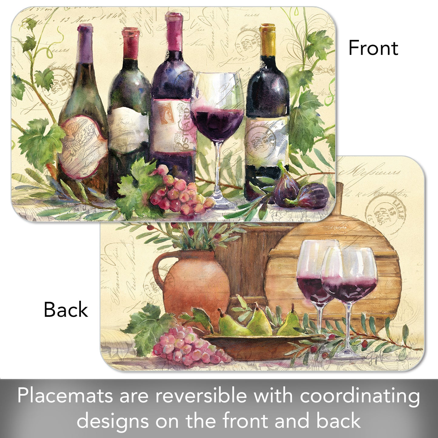 CounterArt Rustic Wine 4 Pack Reversible Easy Care Flexible Placemats Made in the USA
