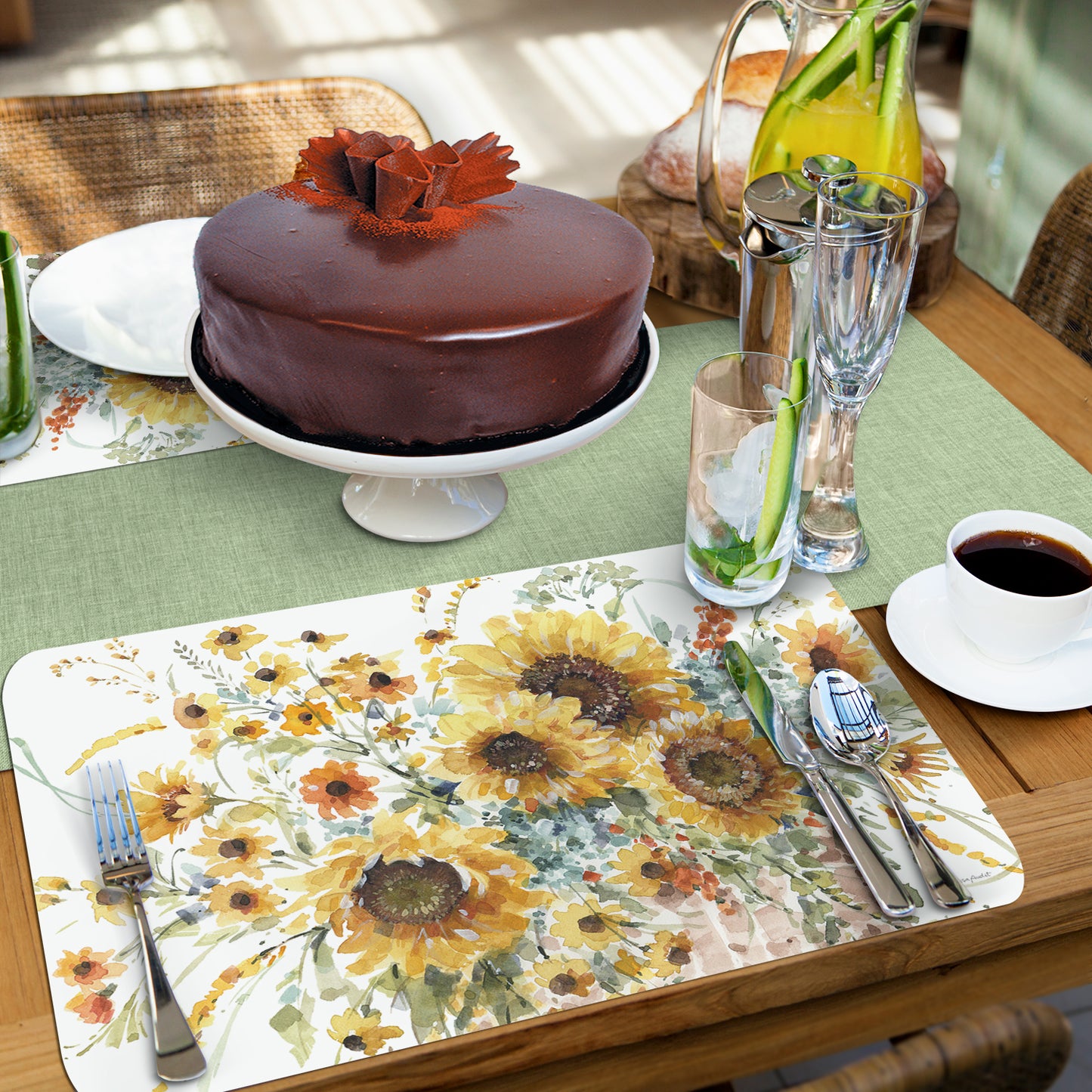 CounterArt Sunflowers Forever 4 Pack Reversible Easy Care Flexible Placemats Made in the USA