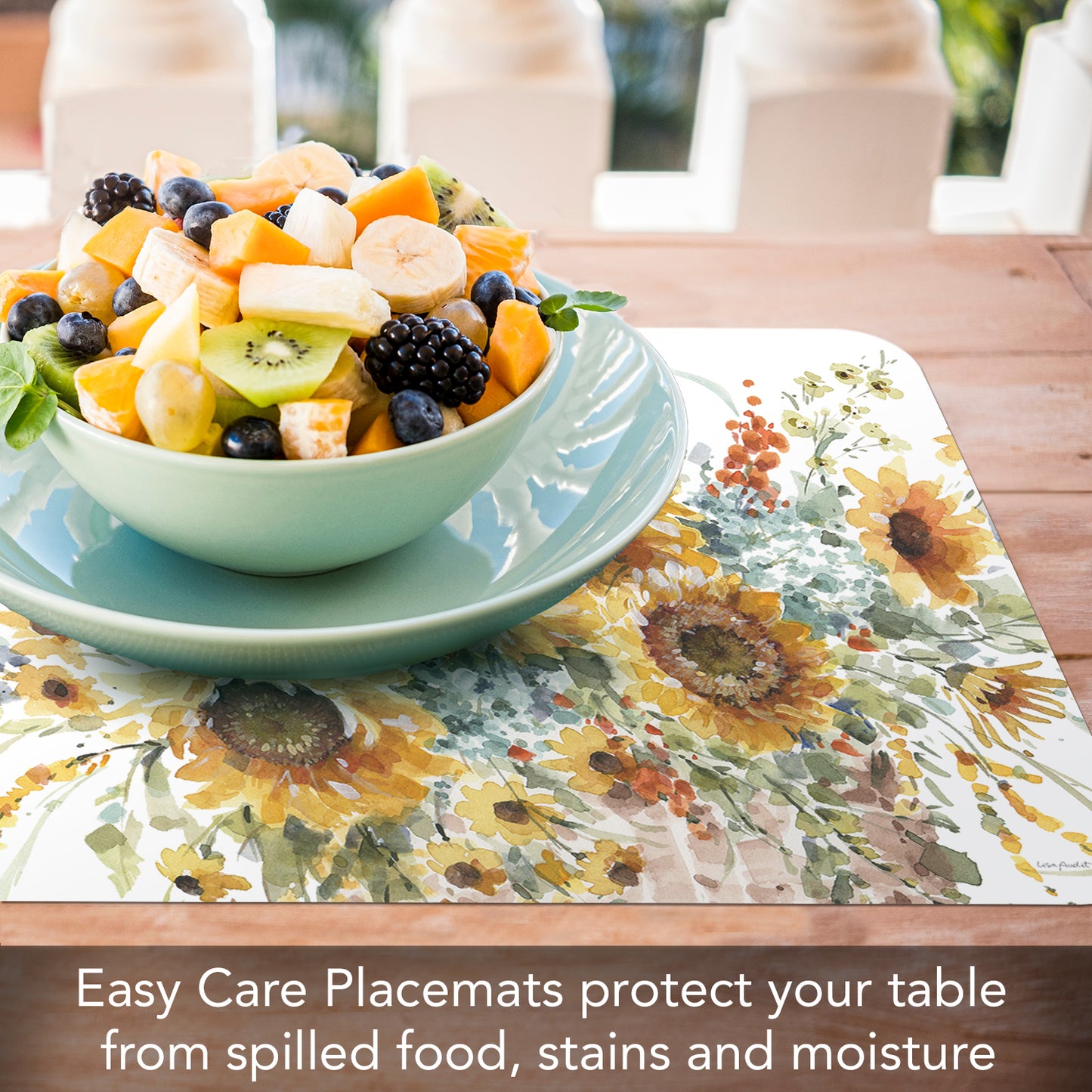 CounterArt Sunflowers Forever 4 Pack Reversible Easy Care Flexible Placemats Made in the USA