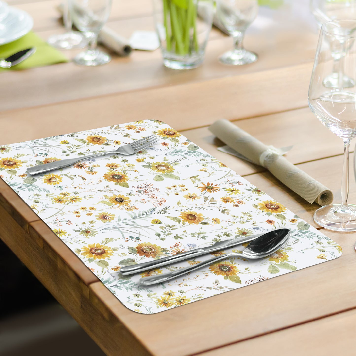 CounterArt Sunflowers Forever 4 Pack Reversible Easy Care Flexible Placemats Made in the USA