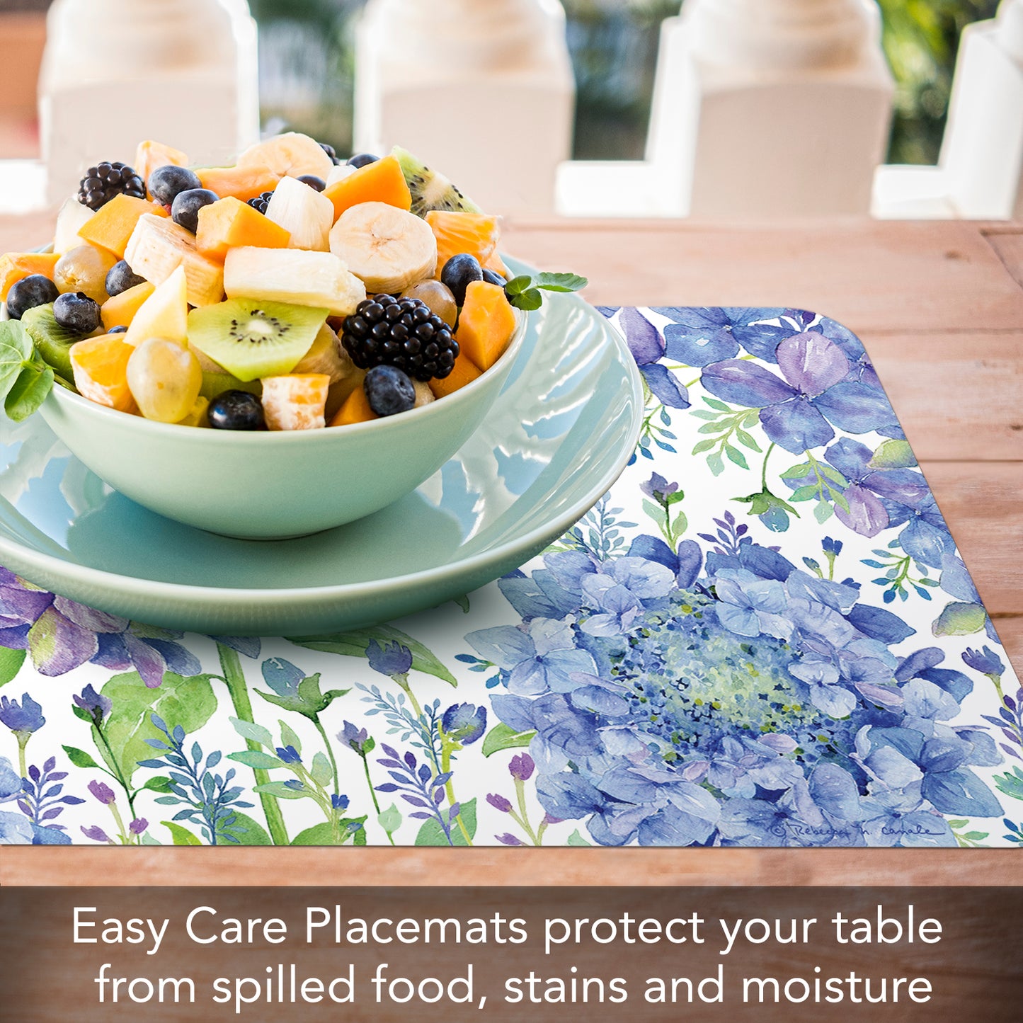 CounterArt Beautiful Hydrangea 4 Pack Reversible Easy Care Flexible Placemats Made in the USA