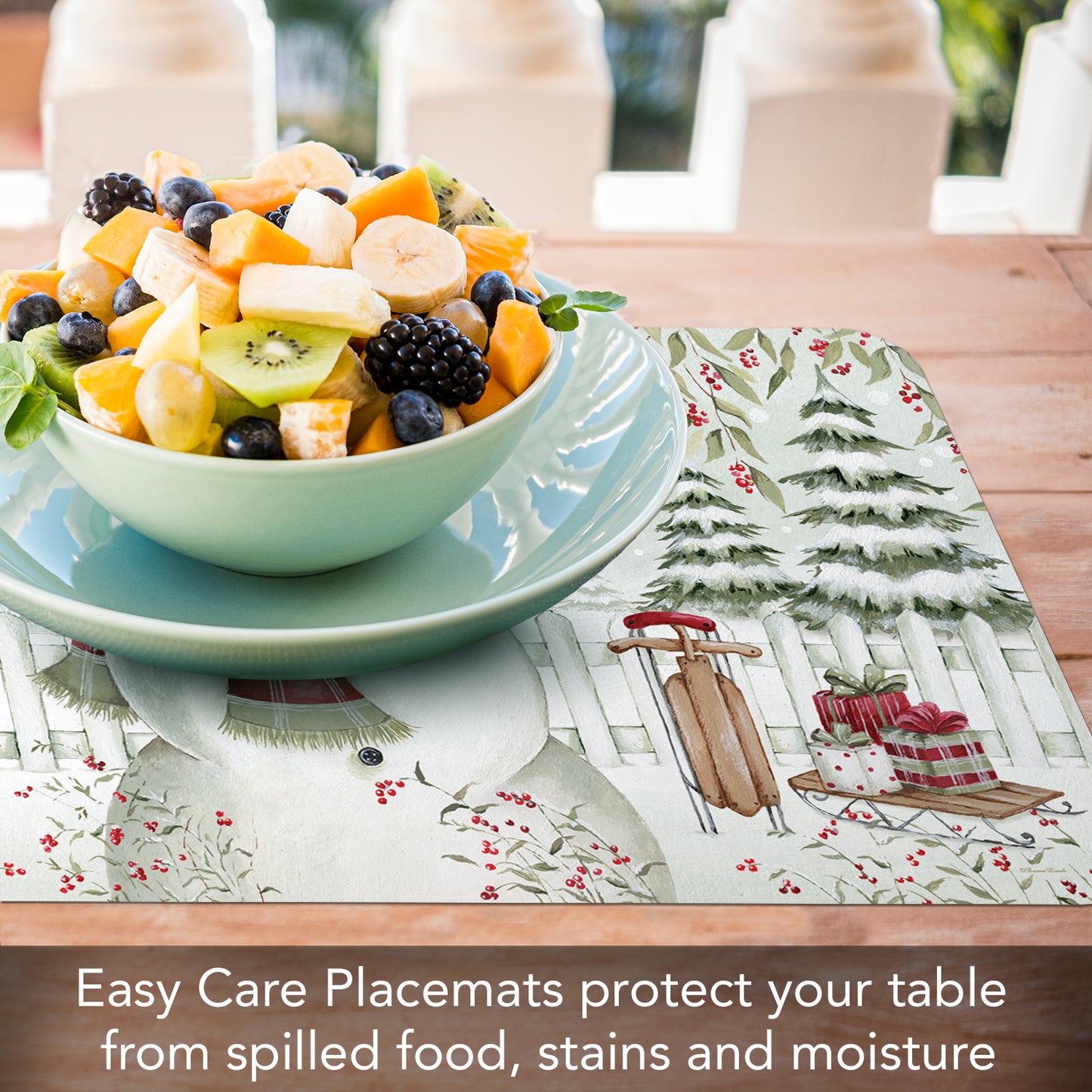 CounterArt Brown Hat Snowman 4 Pack Reversible Easy Care Placemats Made in the USA