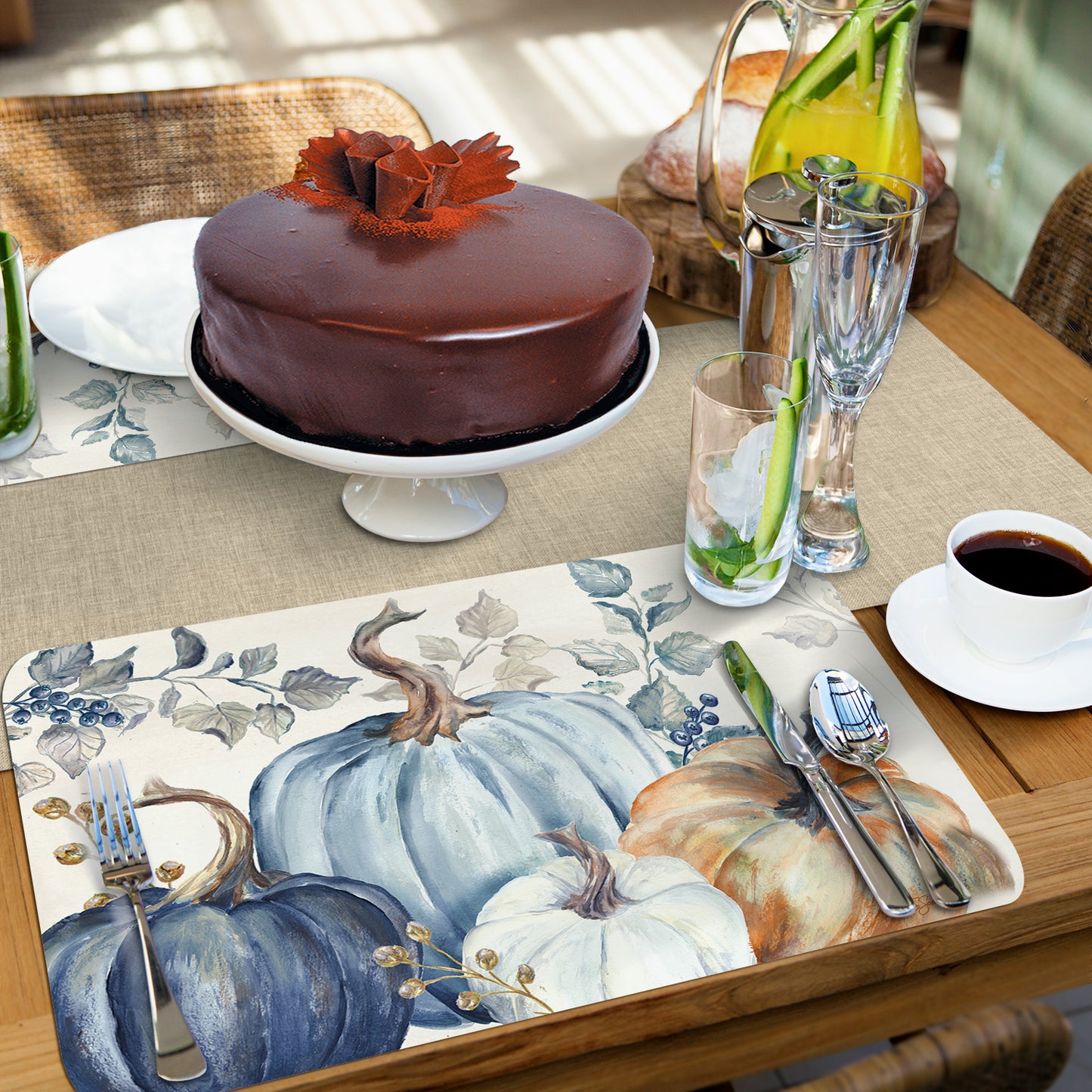 CounterArt Pumpkin Blues 4 Pack Reversible Easy Care Placemats Made in the USA