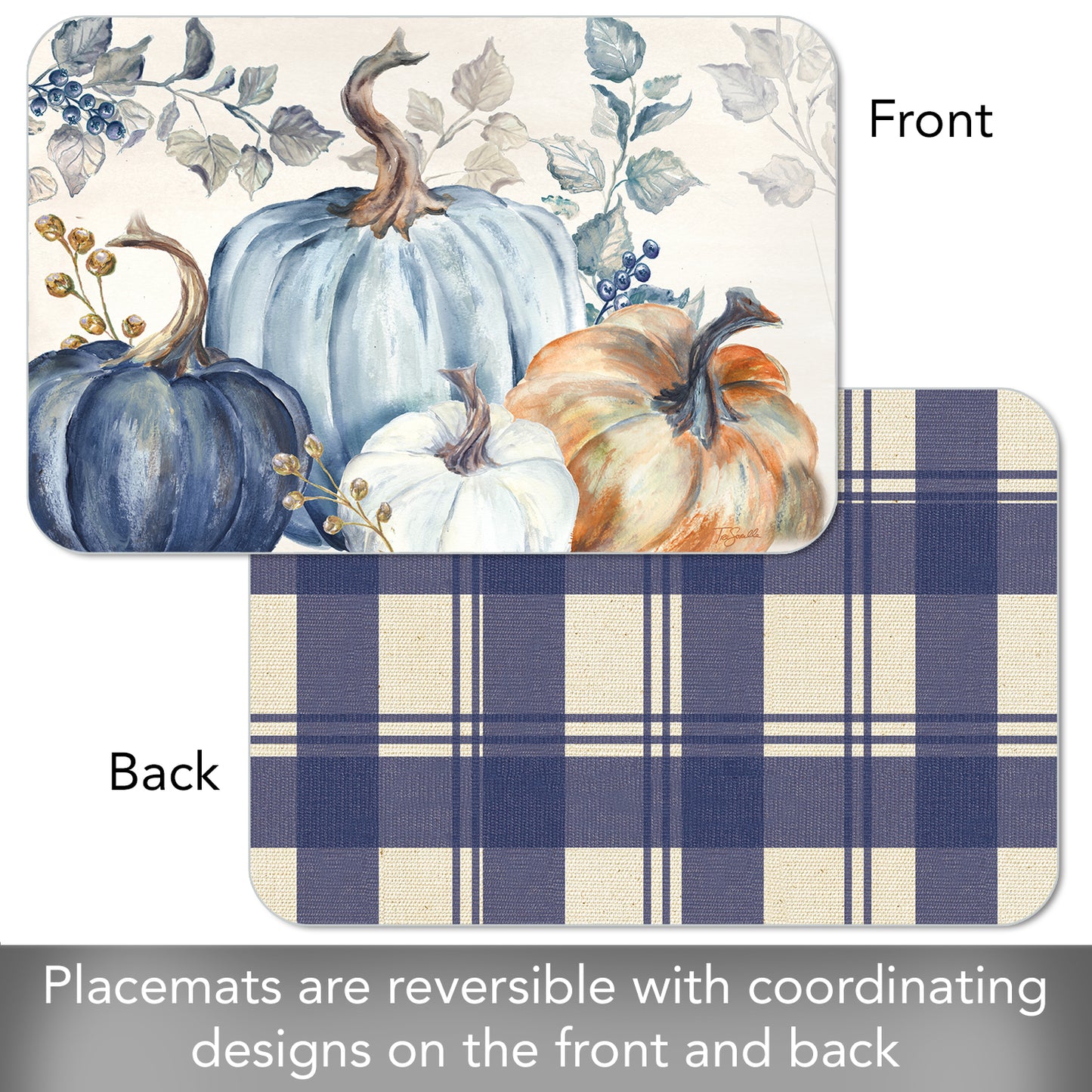 CounterArt Pumpkin Blues 4 Pack Reversible Easy Care Placemats Made in the USA