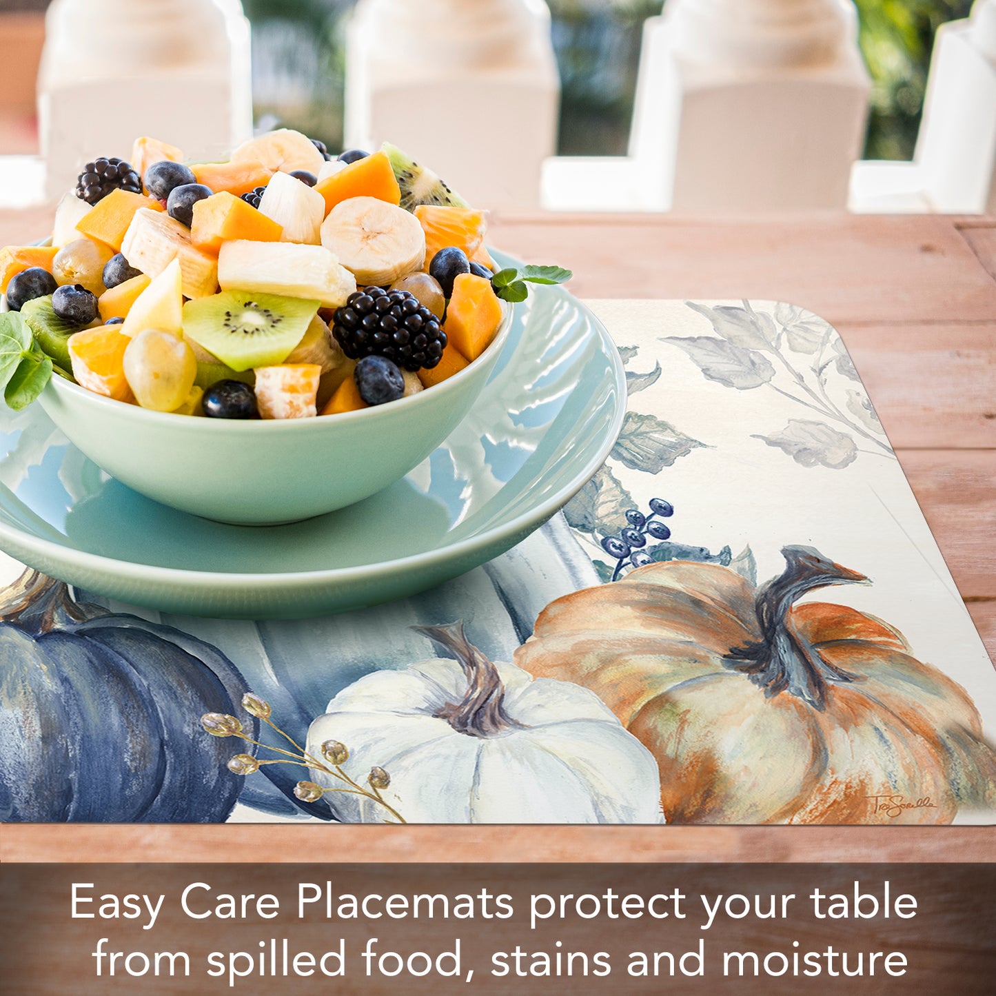 CounterArt Pumpkin Blues 4 Pack Reversible Easy Care Placemats Made in the USA