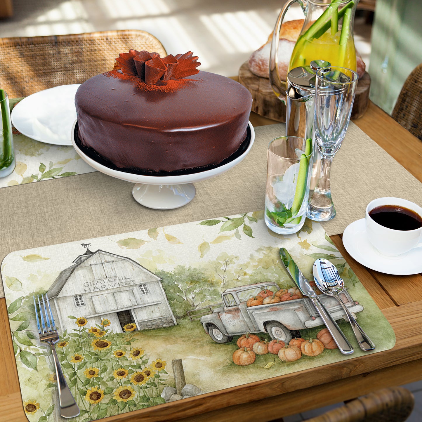 CounterArt Pumpkin Farm 4 Pack Reversible Easy Care Placemats Made in the USA