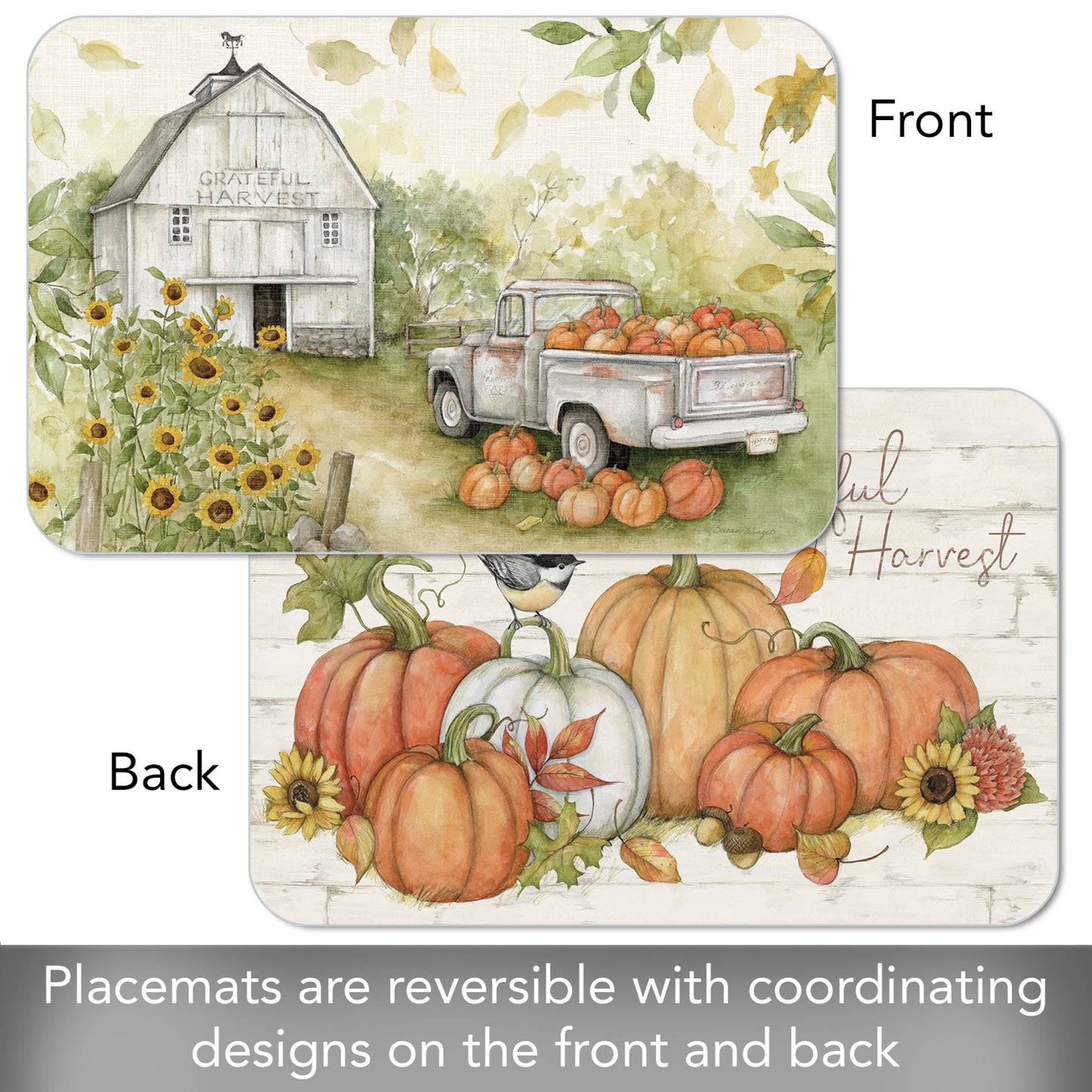 CounterArt Pumpkin Farm 4 Pack Reversible Easy Care Placemats Made in the USA