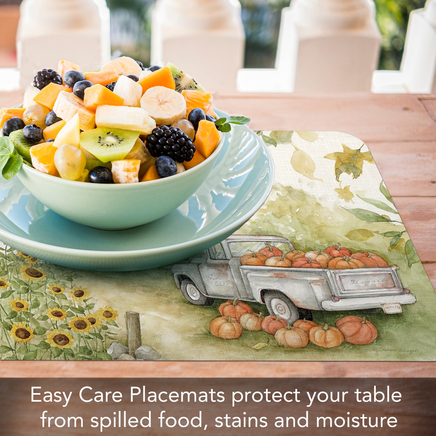 CounterArt Pumpkin Farm 4 Pack Reversible Easy Care Placemats Made in the USA