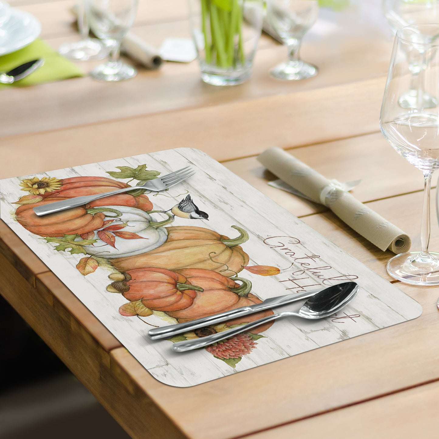 CounterArt Pumpkin Farm 4 Pack Reversible Easy Care Placemats Made in the USA