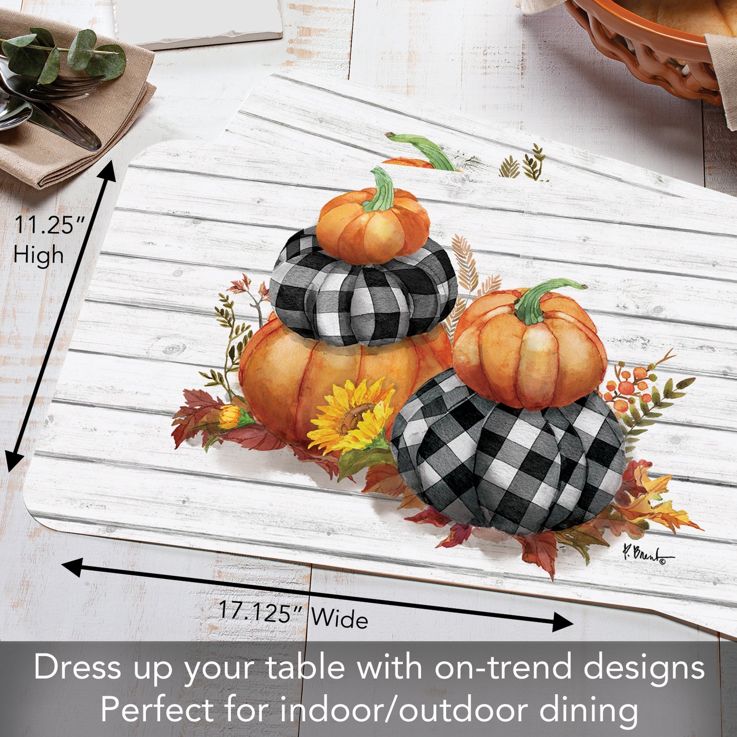 CounterArt Rustic Fall 4 Pack Reversible Easy Care Placemats Made in the USA