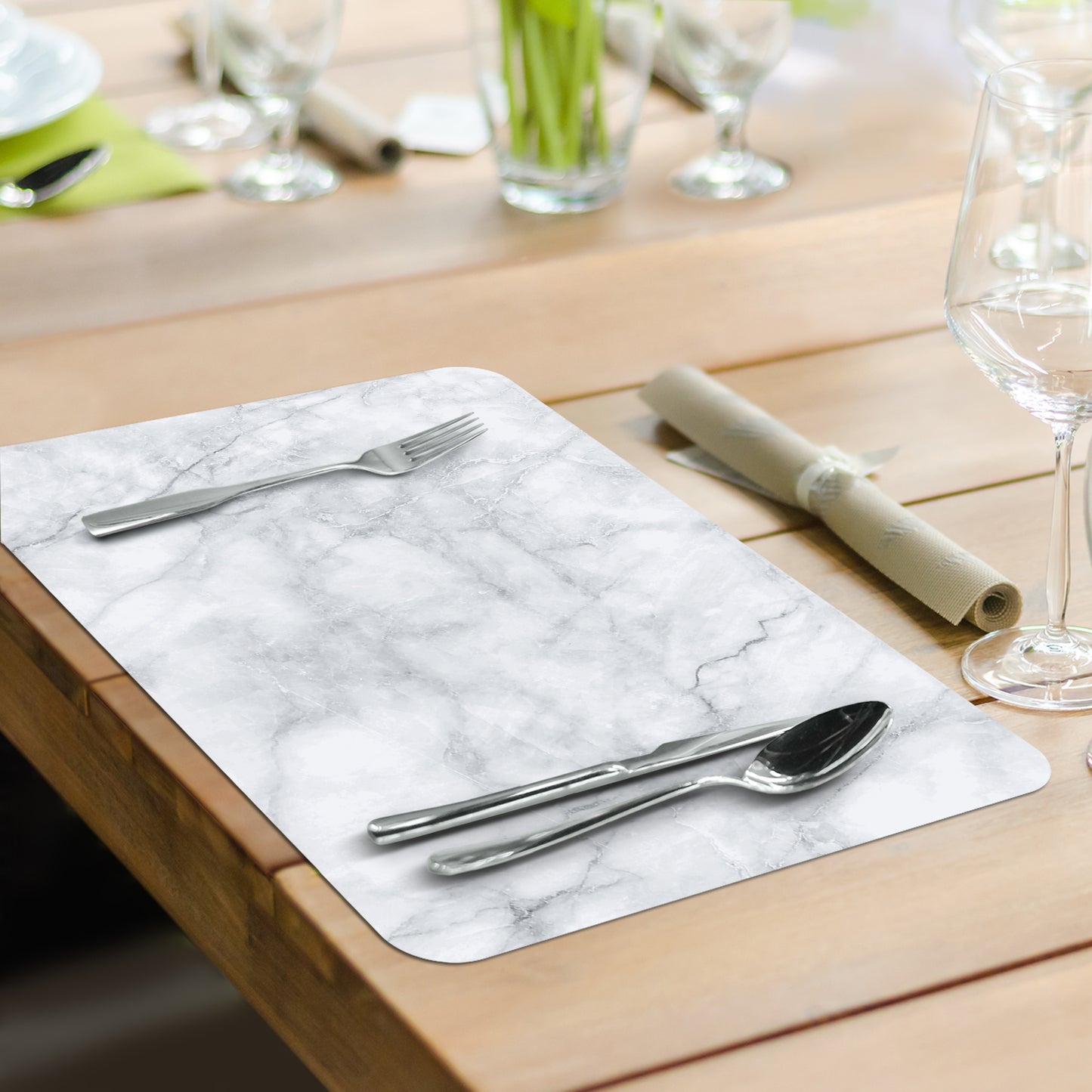 CounterArt Teal & White Printed Quartz Design 4 Pack Reversible Easy Care Flexible Placemats Made in the USA