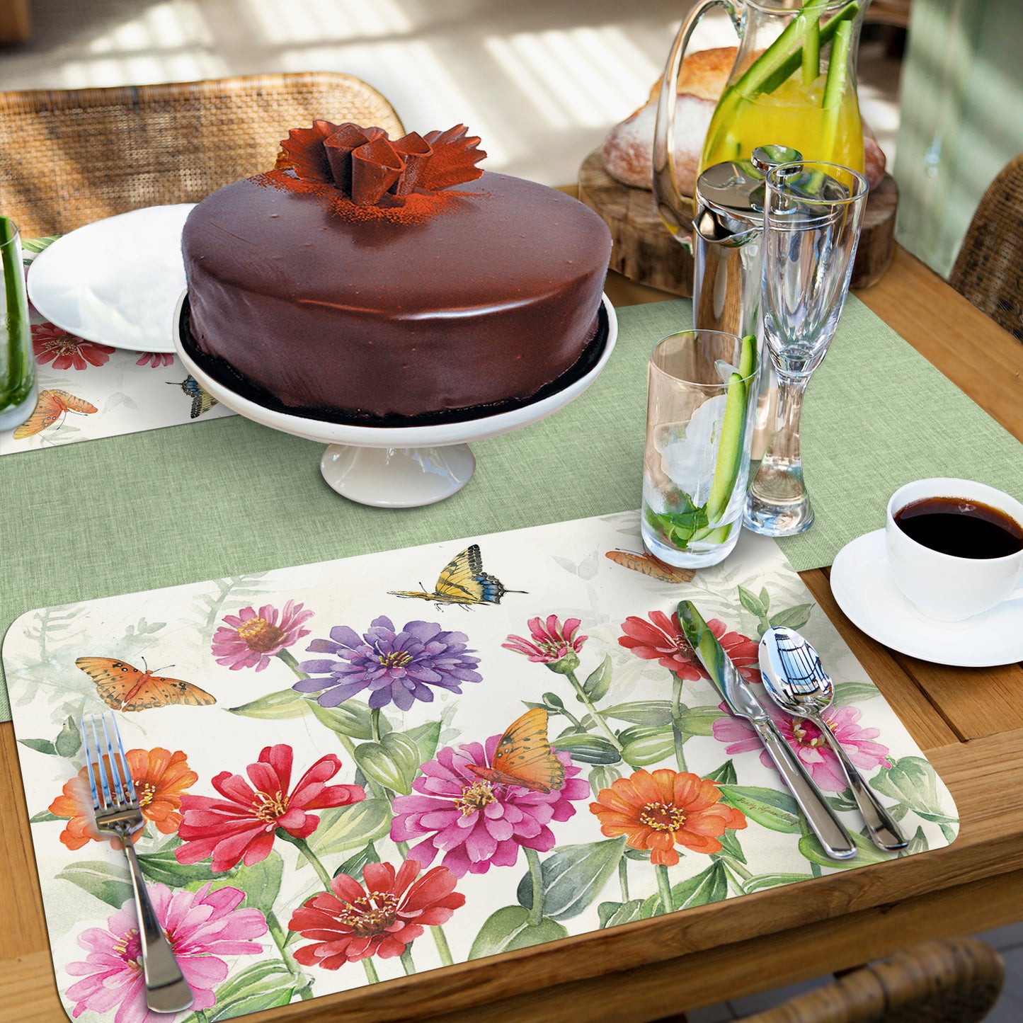 CounterArt Zinnias & Butterflies 4 Pack Reversible Easy Care Flexible Placemats Made in the USA