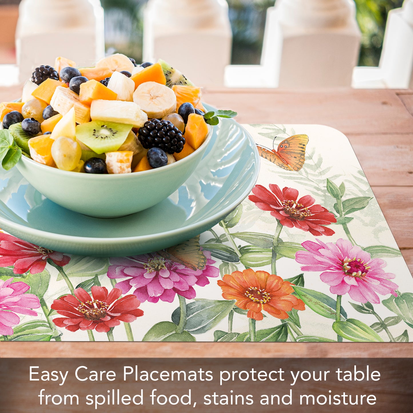 CounterArt Zinnias & Butterflies 4 Pack Reversible Easy Care Flexible Placemats Made in the USA