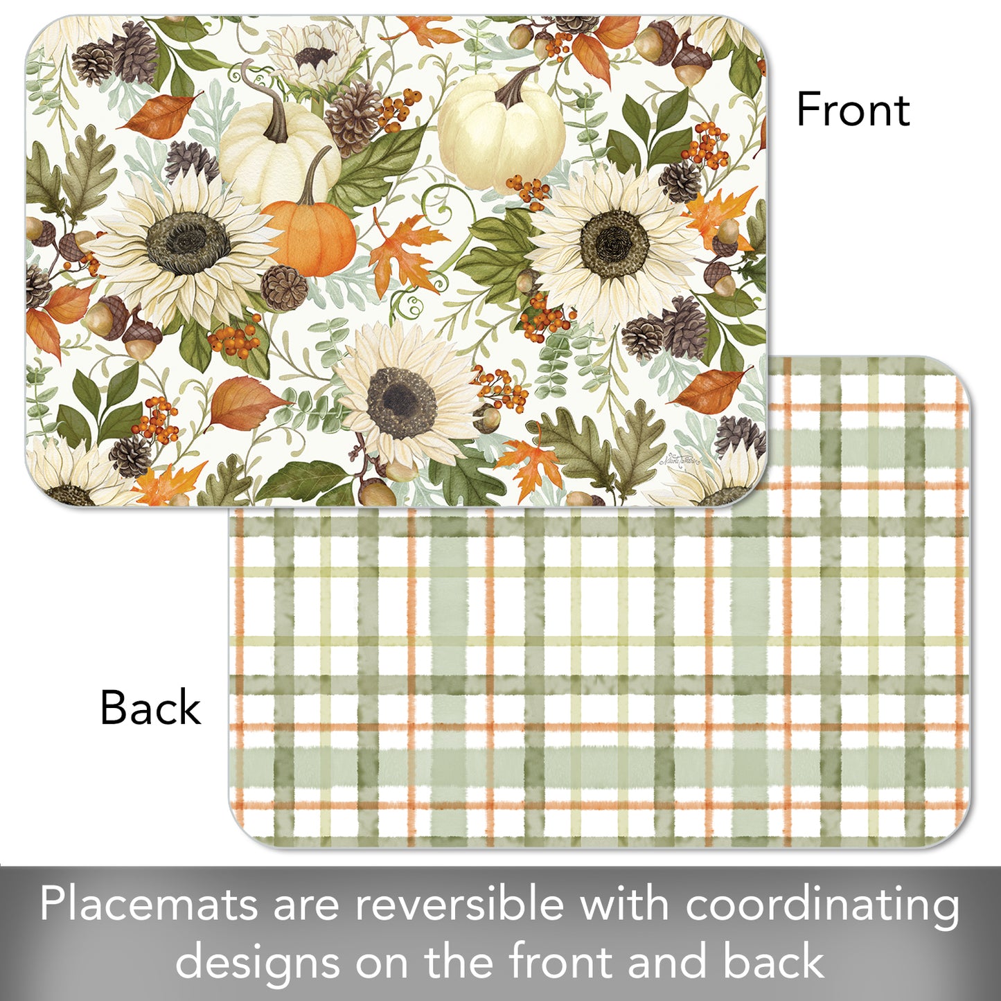 CounterArt Farmhouse Fall Reversible 4 Pack Easy Care Placemats 4 Pack Made in the USA