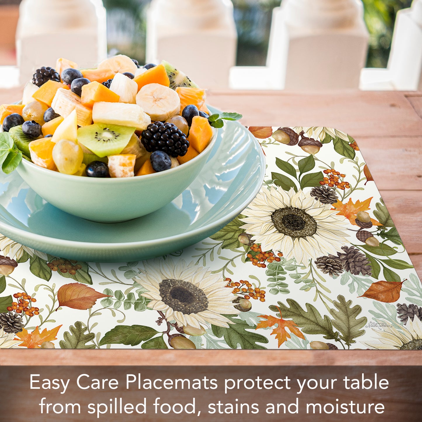 CounterArt Farmhouse Fall Reversible 4 Pack Easy Care Placemats 4 Pack Made in the USA