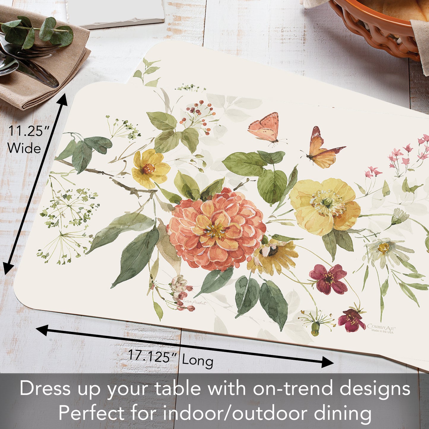 CounterArt Blessed by Nature 4 Pack Reversible Easy Care Flexible Placemats Made in the USA