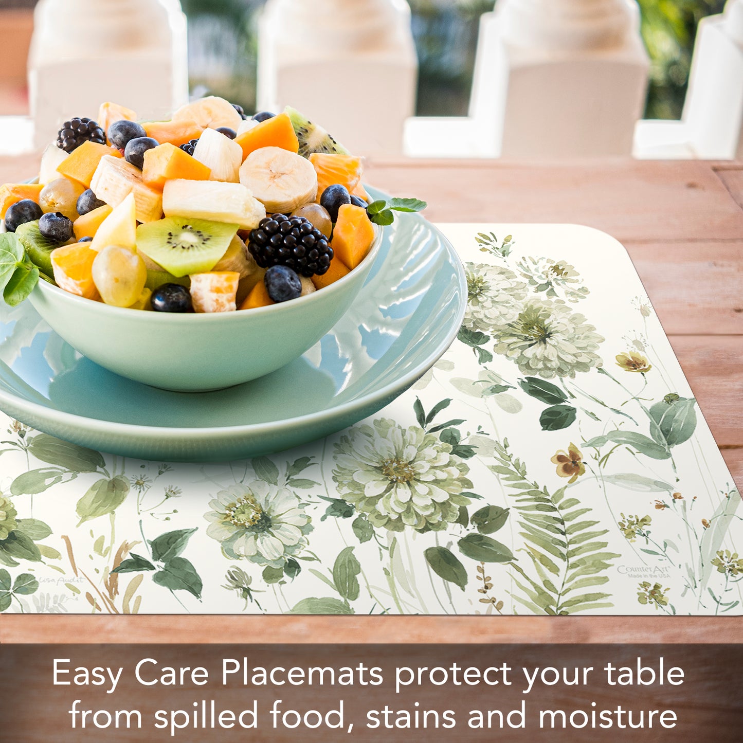 CounterArt Green Fields 4 Pack Reversible Easy Care Flexible Placemats Made in the USA