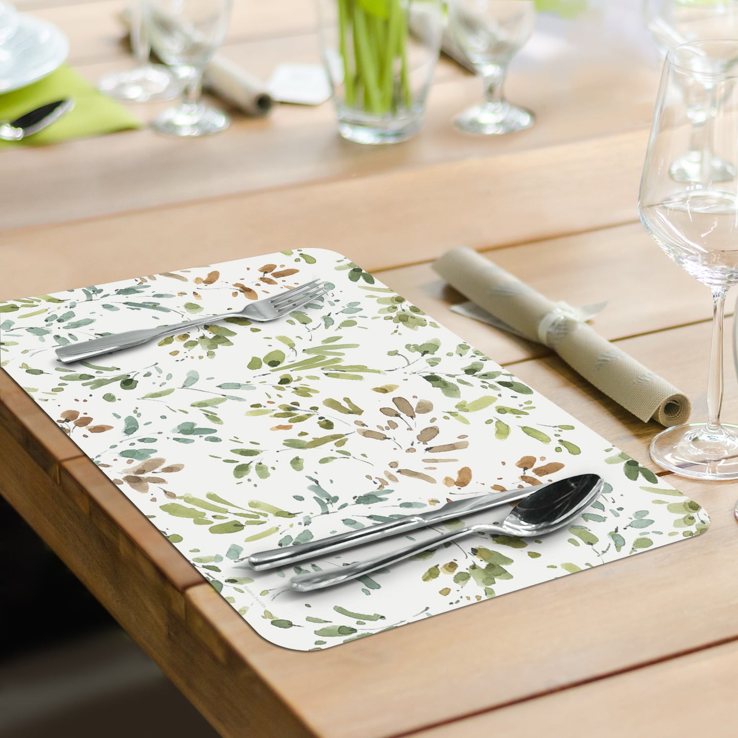 CounterArt Green Fields 4 Pack Reversible Easy Care Flexible Placemats Made in the USA