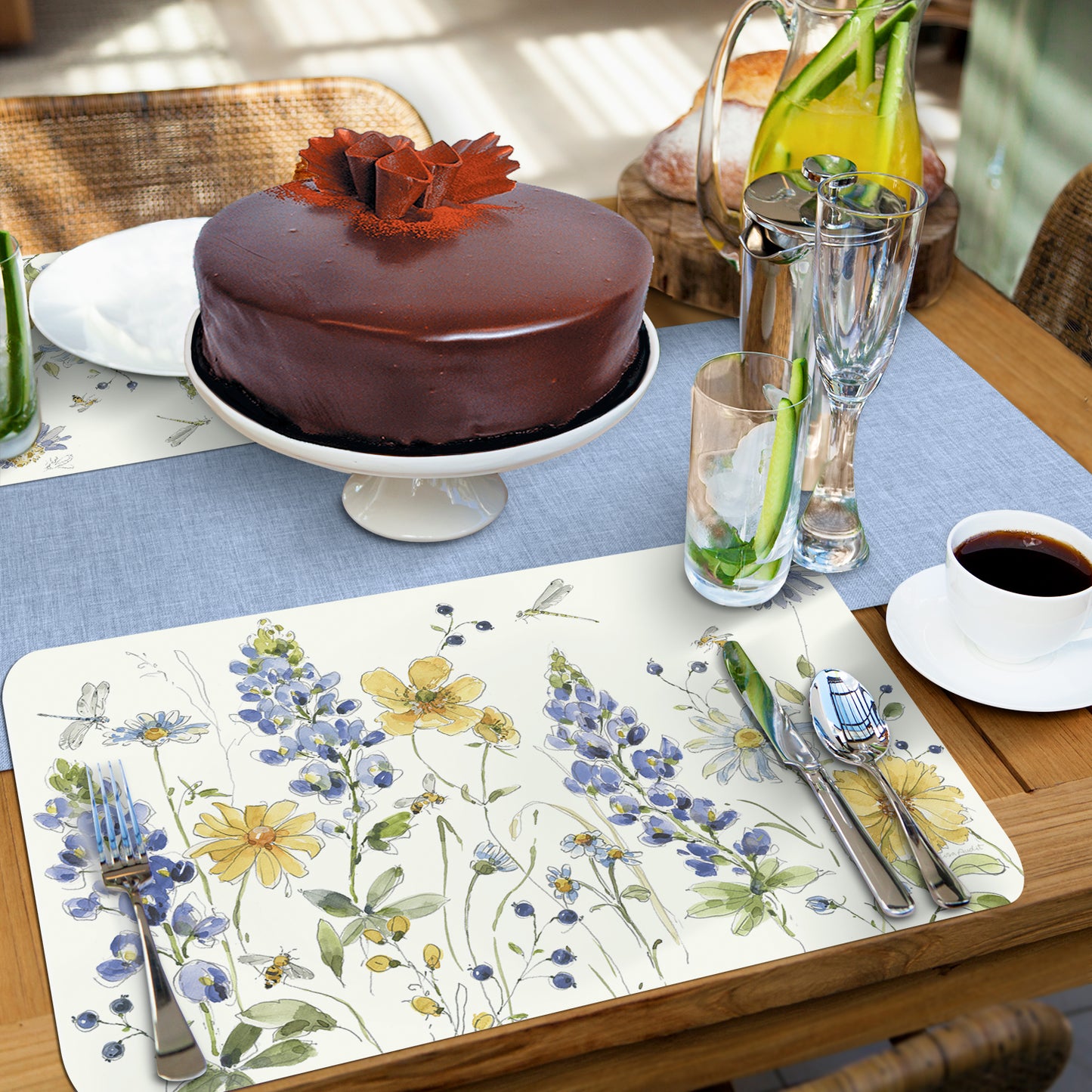 CounterArt Lovely Blues 4 Pack Reversible Easy Care Flexible Plastic Placemats Made in The USA