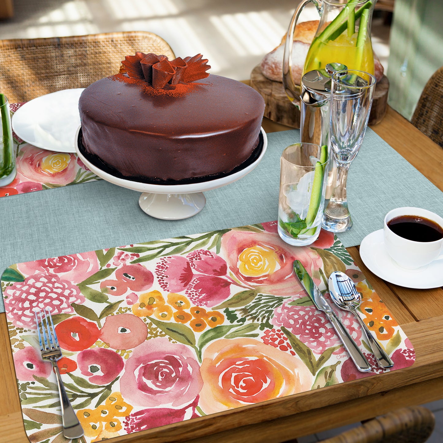 CounterArt Full Bloom 4 Pack Reversible Easy Care Flexible Placemats Made in the USA