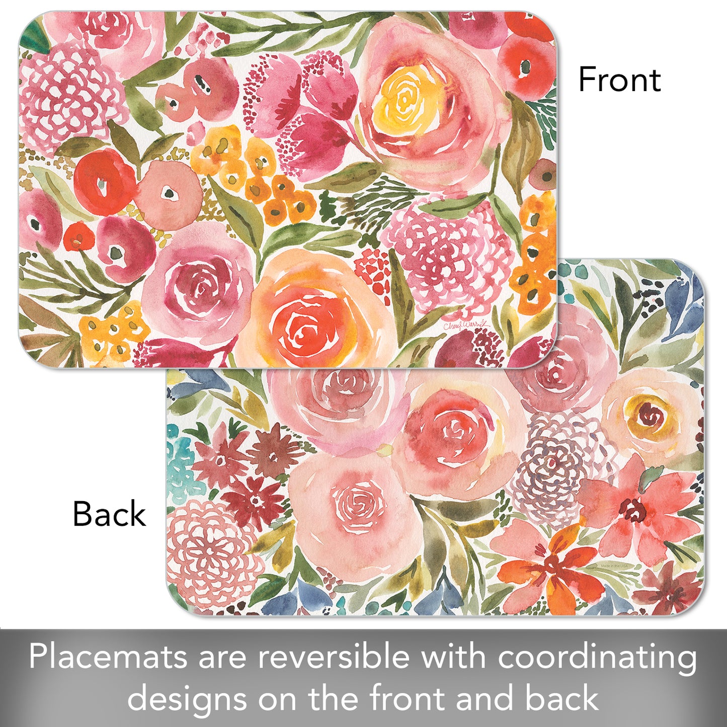CounterArt Full Bloom 4 Pack Reversible Easy Care Flexible Placemats Made in the USA