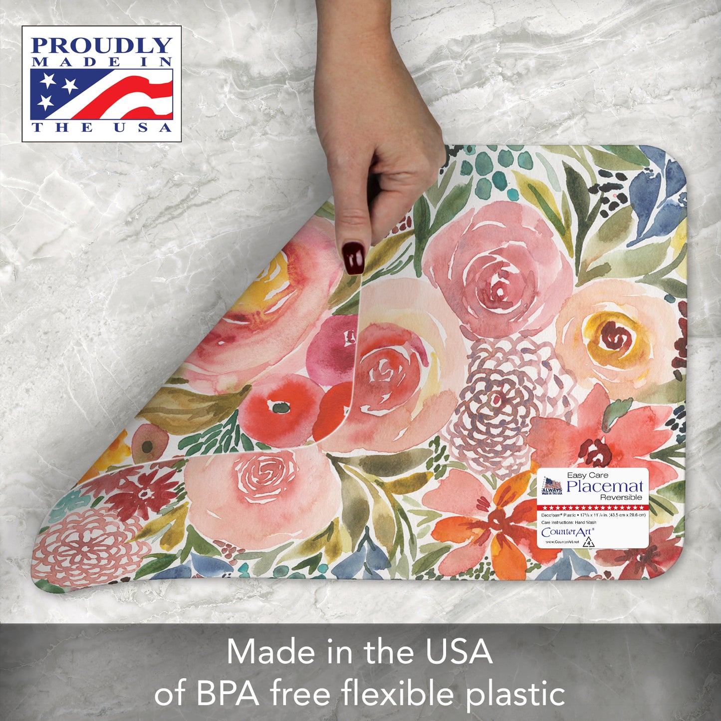 CounterArt Full Bloom 4 Pack Reversible Easy Care Flexible Placemats Made in the USA