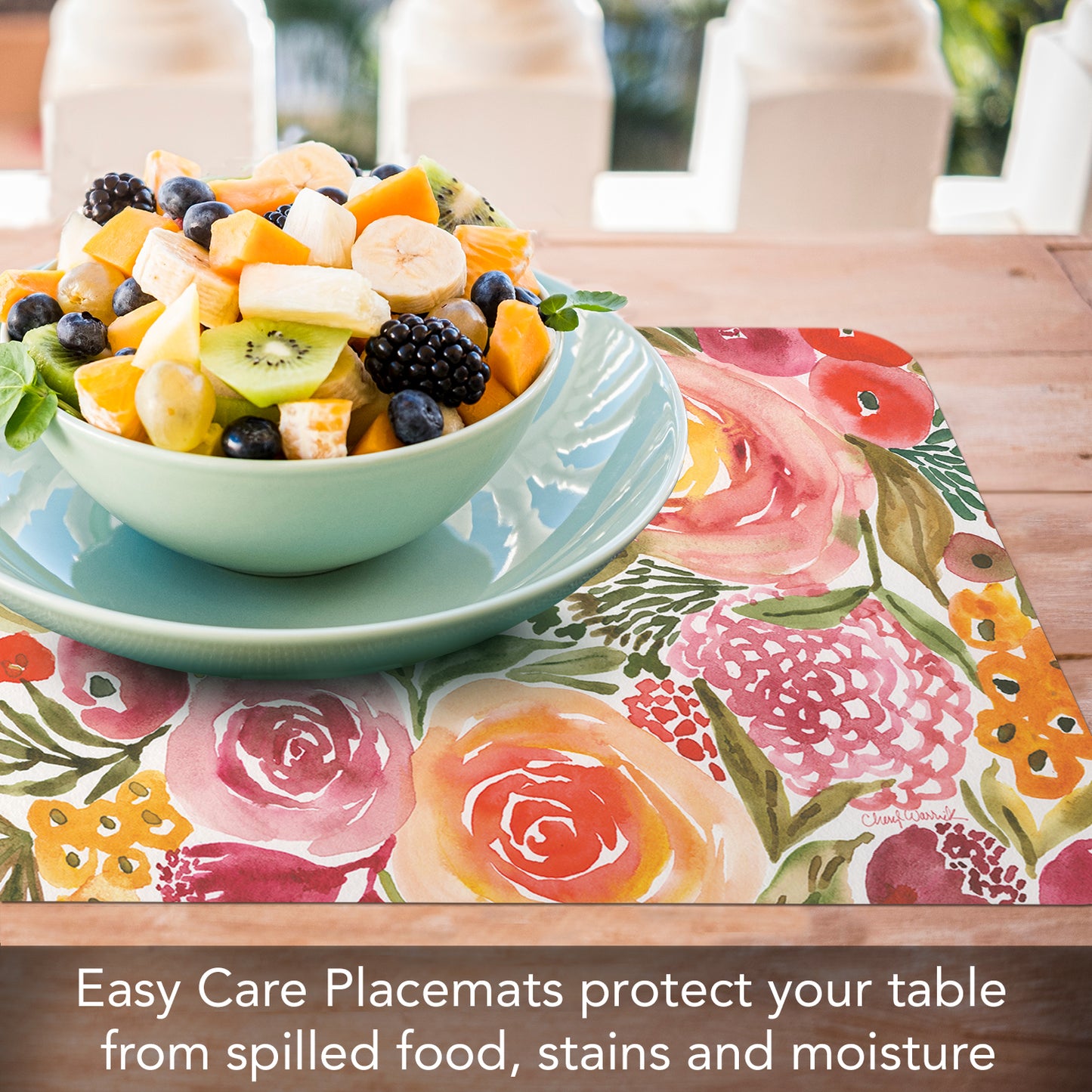 CounterArt Full Bloom 4 Pack Reversible Easy Care Flexible Placemats Made in the USA