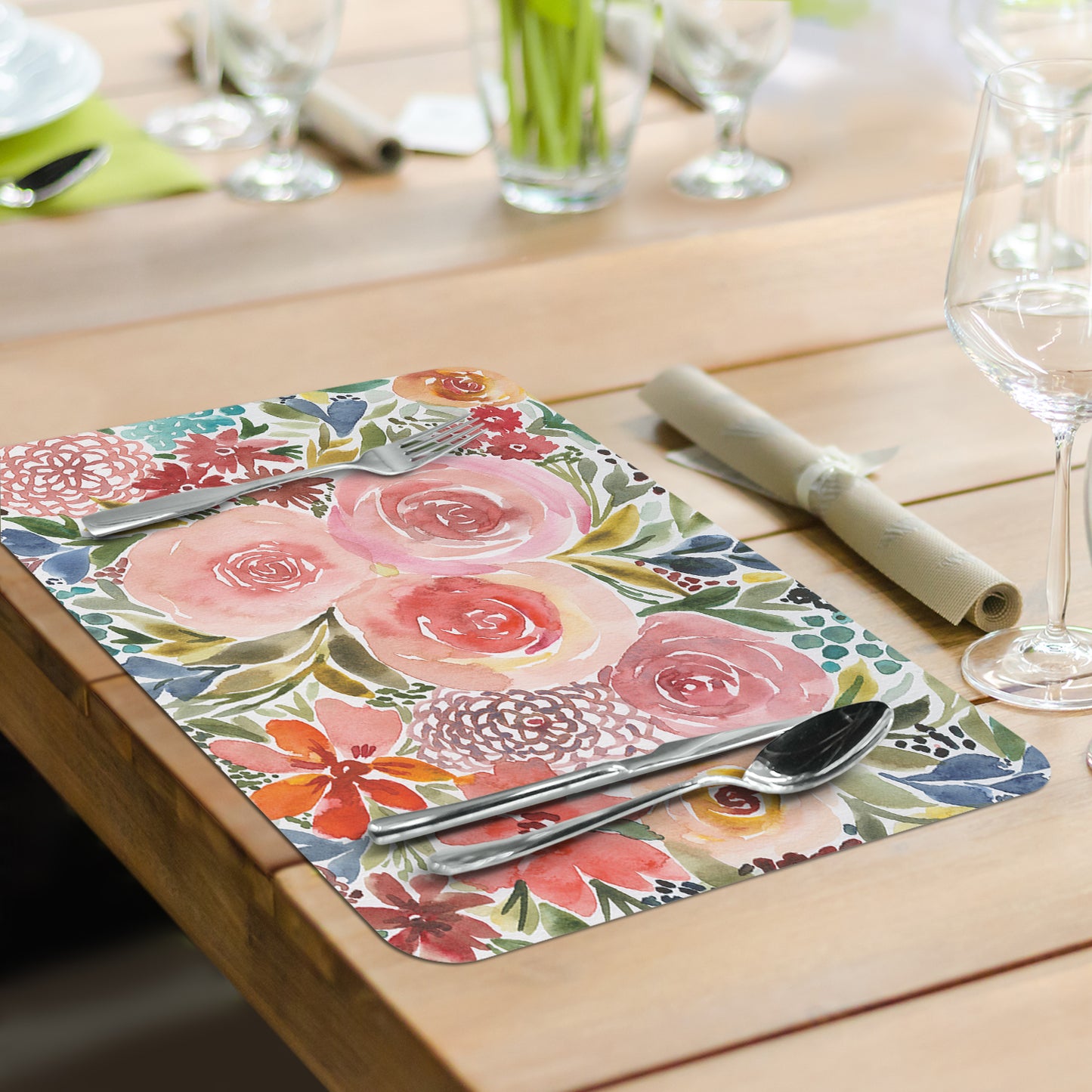 CounterArt Full Bloom 4 Pack Reversible Easy Care Flexible Placemats Made in the USA