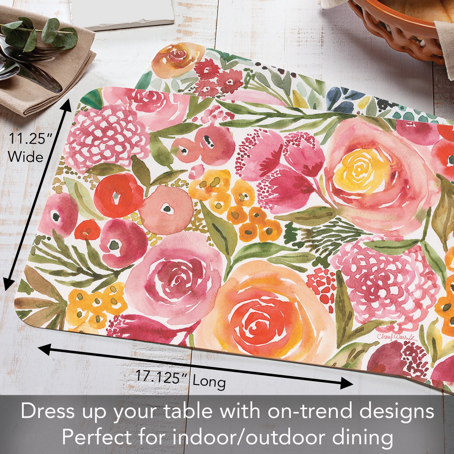 CounterArt Full Bloom 4 Pack Reversible Easy Care Flexible Placemats Made in the USA