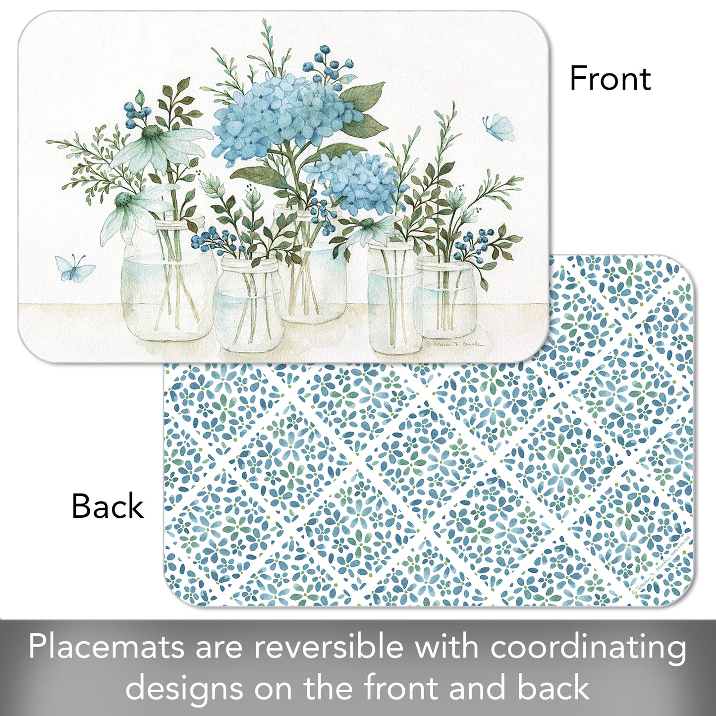 CounterArt Floral Mason Jars 4 Pack Reversible Easy Care Flexible Placemats Made in the USA