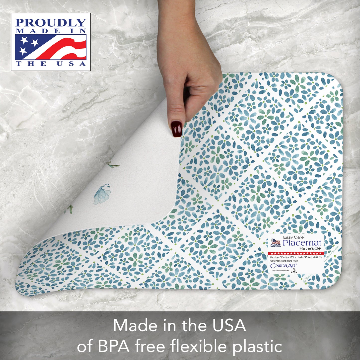 CounterArt Floral Mason Jars 4 Pack Reversible Easy Care Flexible Placemats Made in the USA