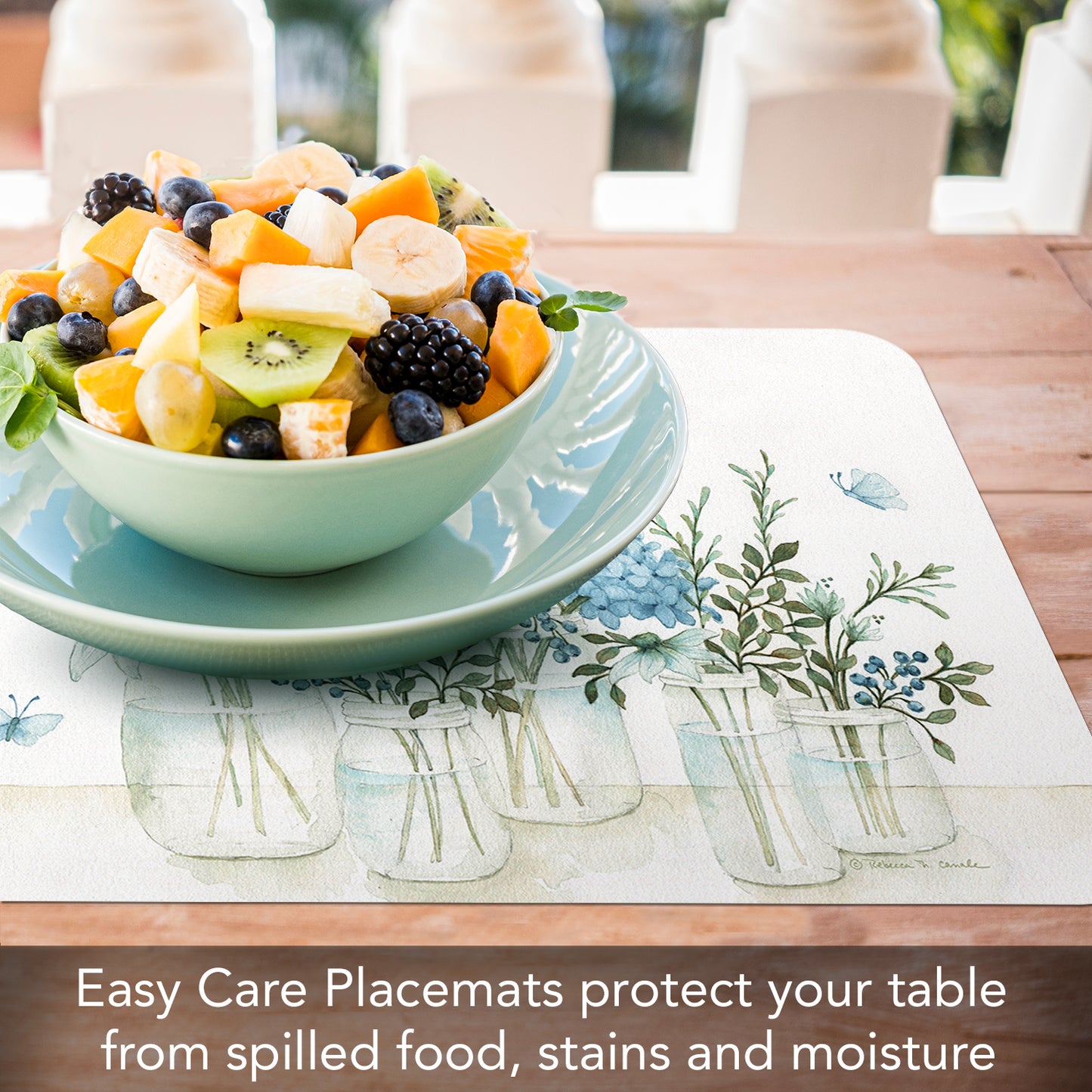 CounterArt Floral Mason Jars 4 Pack Reversible Easy Care Flexible Placemats Made in the USA