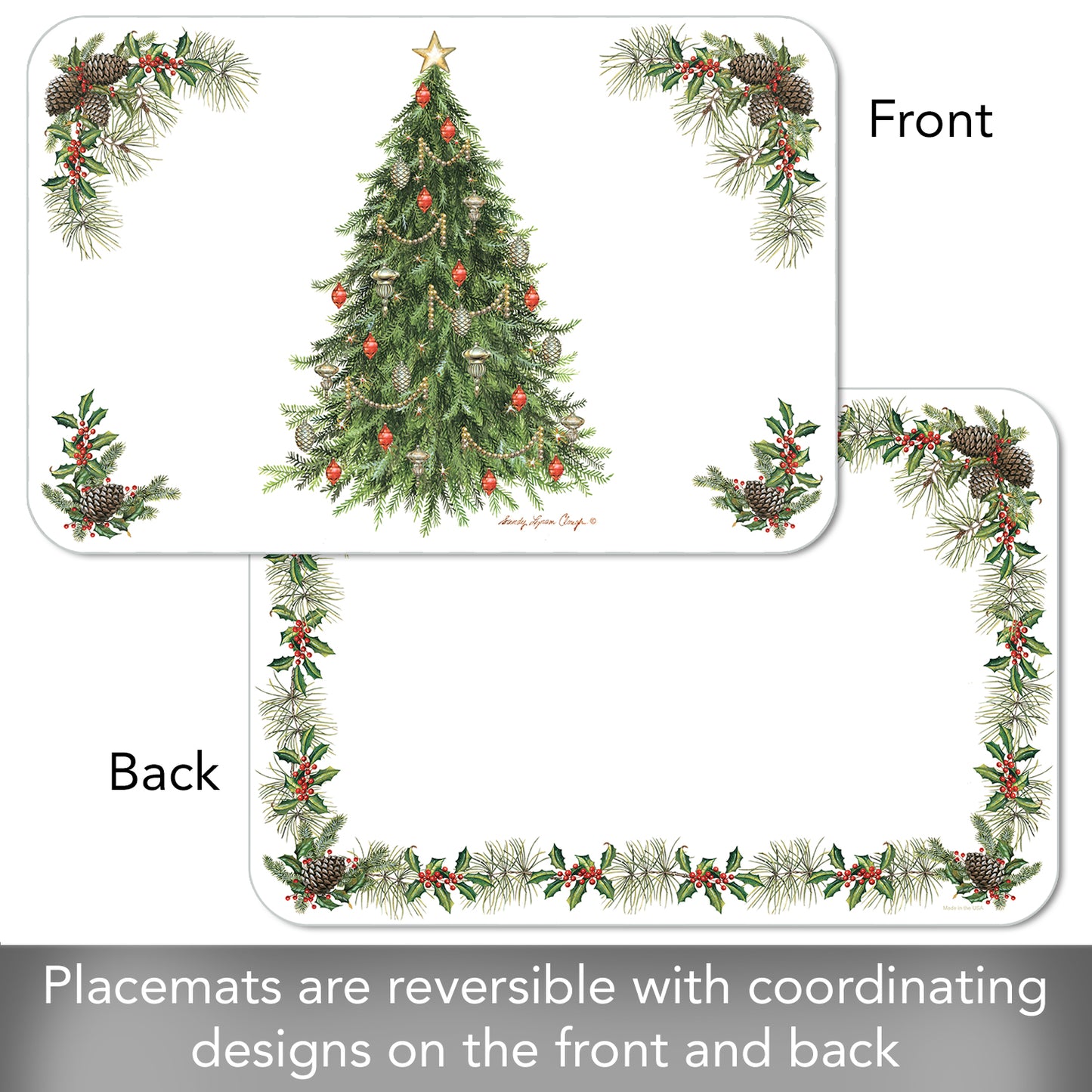 CounterArt O' Christmas Tree 4 Pack Reversible Easy Care Placemats Made in the USA