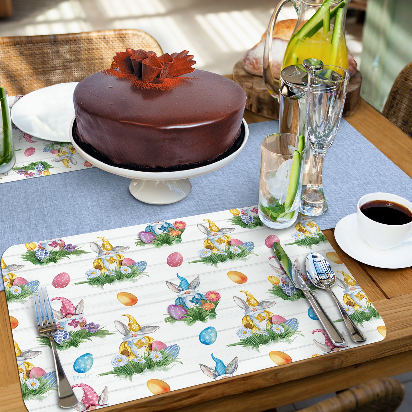 CounterArt Easter Gnomes 4 Pack Easy Care Flexible Plastic Placemats Made in The USA BPA Free, Easily Wipes Clean