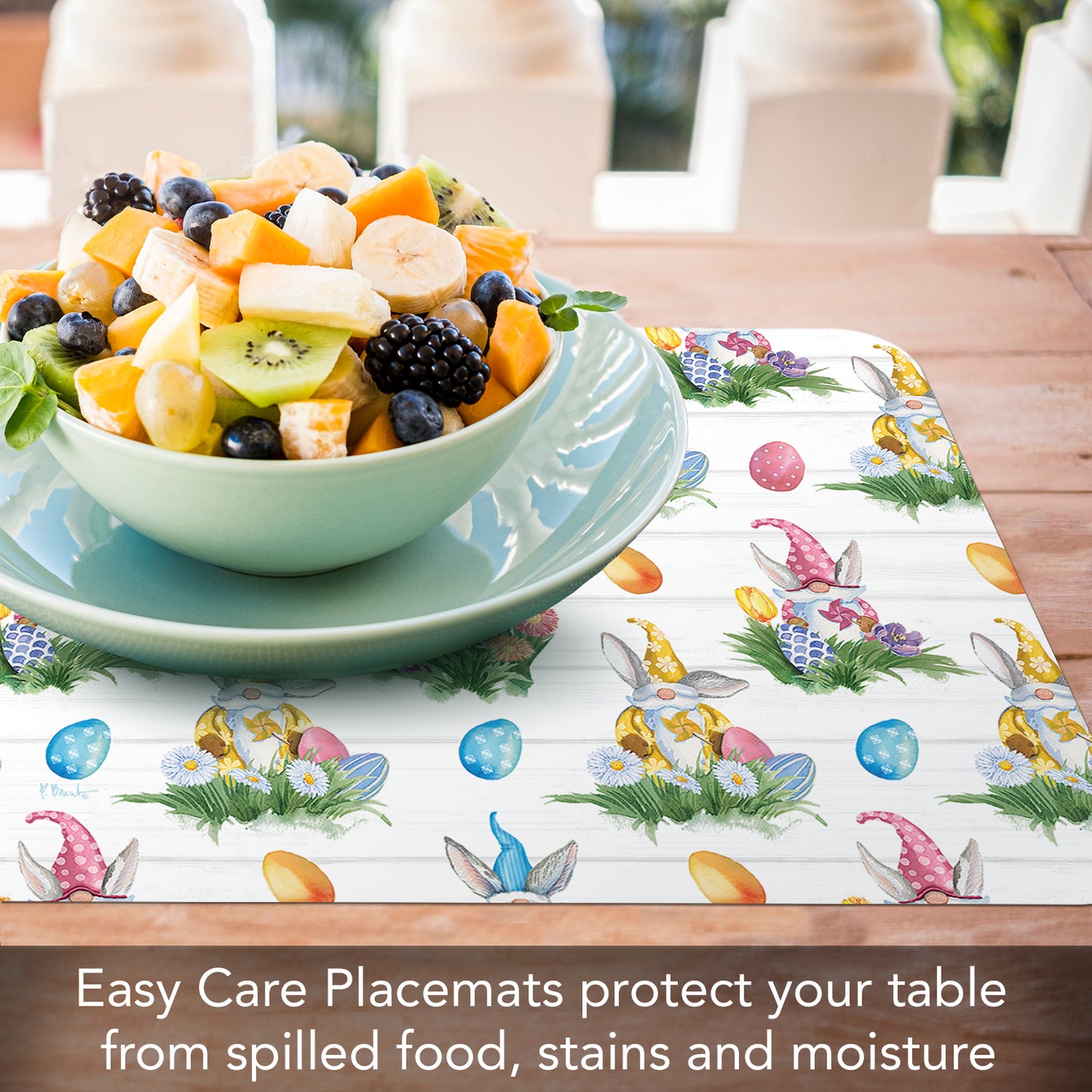 CounterArt Easter Gnomes 4 Pack Easy Care Flexible Plastic Placemats Made in The USA BPA Free, Easily Wipes Clean