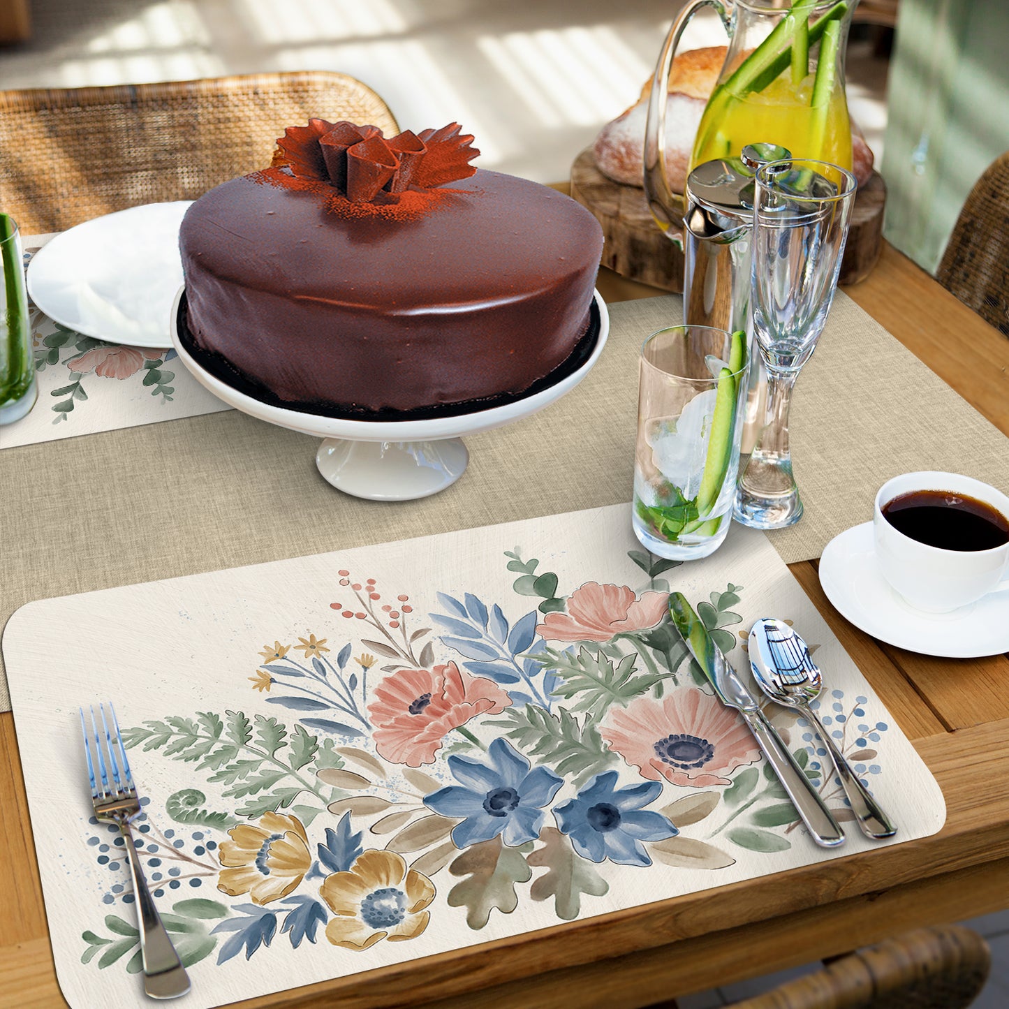 CounterArt Botanical Blends 4 Pack Reversible Easy Care Flexible Placemats Made in the USA