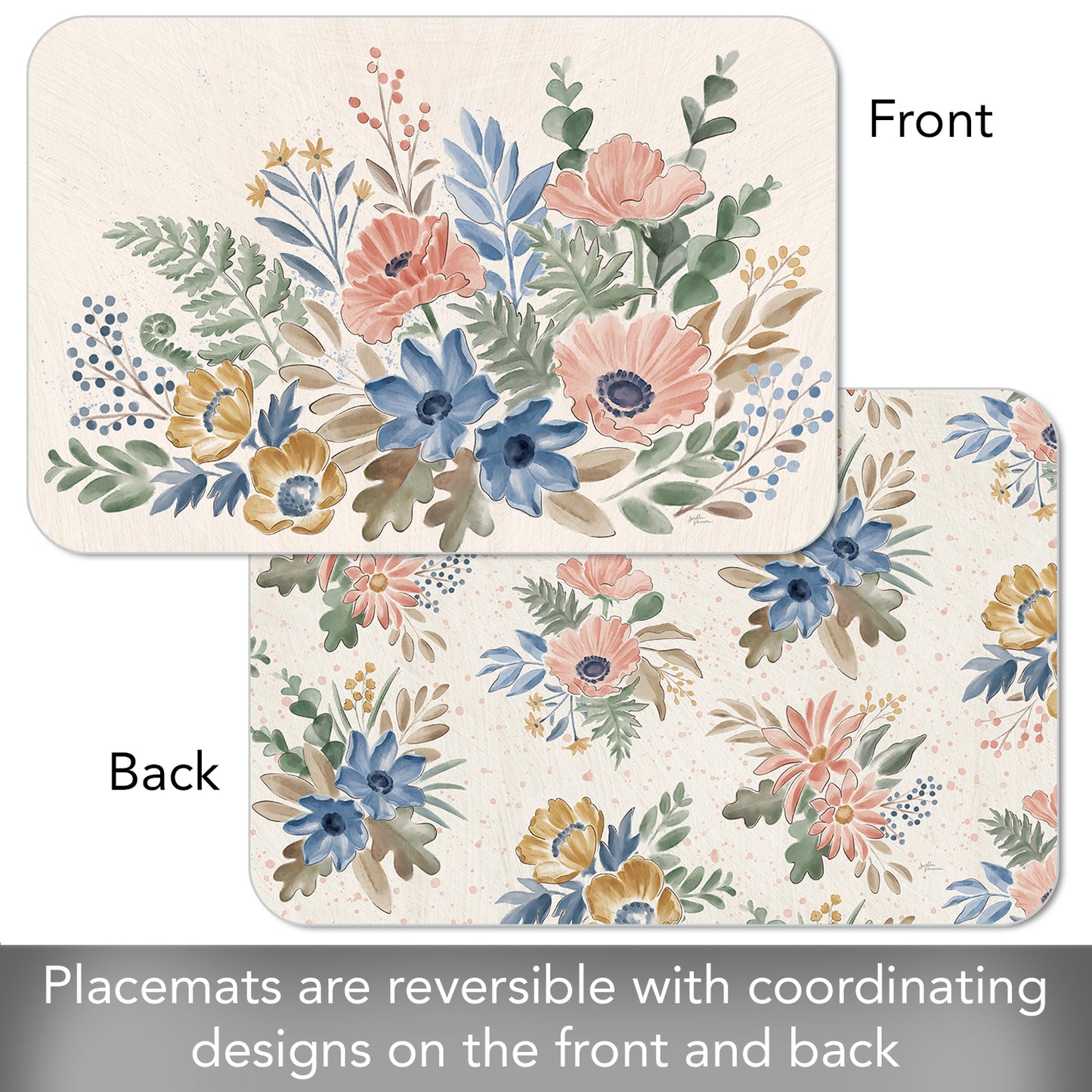CounterArt Botanical Blends 4 Pack Reversible Easy Care Flexible Placemats Made in the USA