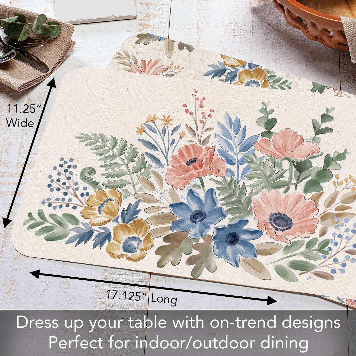 CounterArt Botanical Blends 4 Pack Reversible Easy Care Flexible Placemats Made in the USA