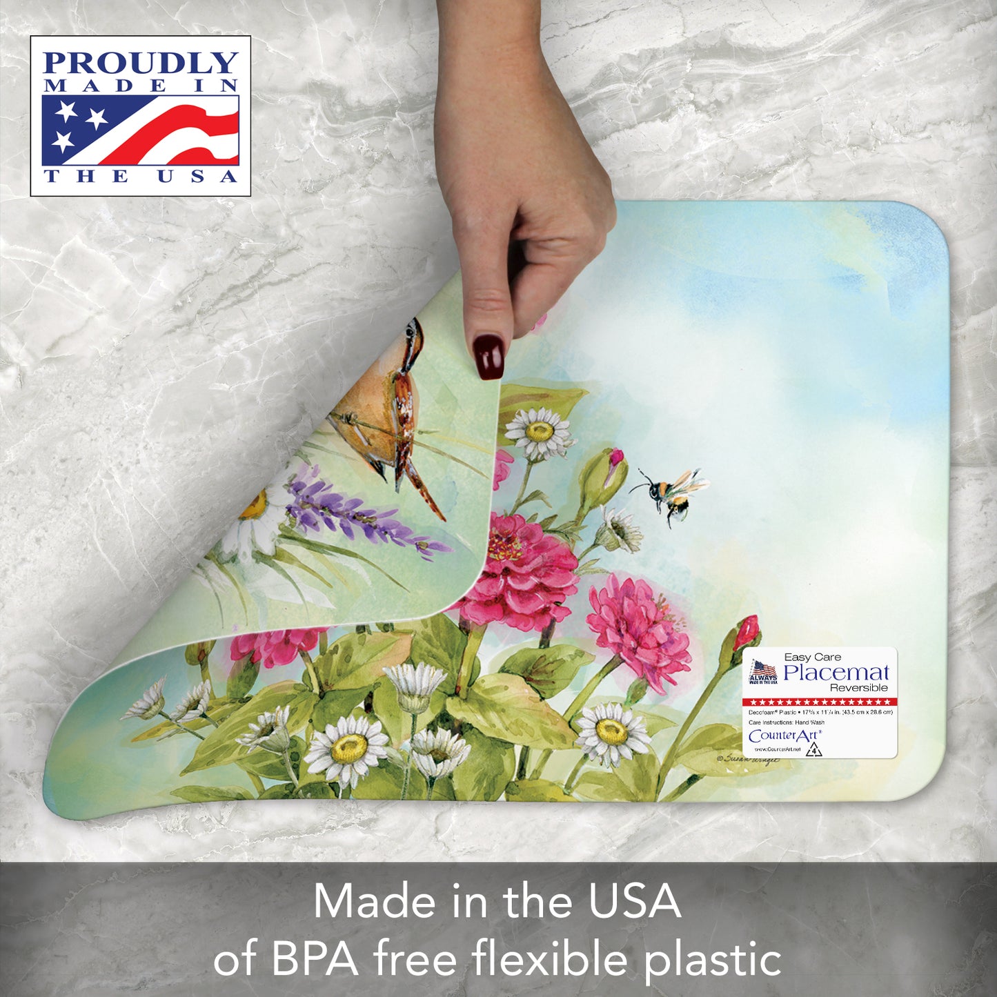 CounterArt Graceful Nature 4 Pack Reversible Easy Care Flexible Placemats Made in The USA