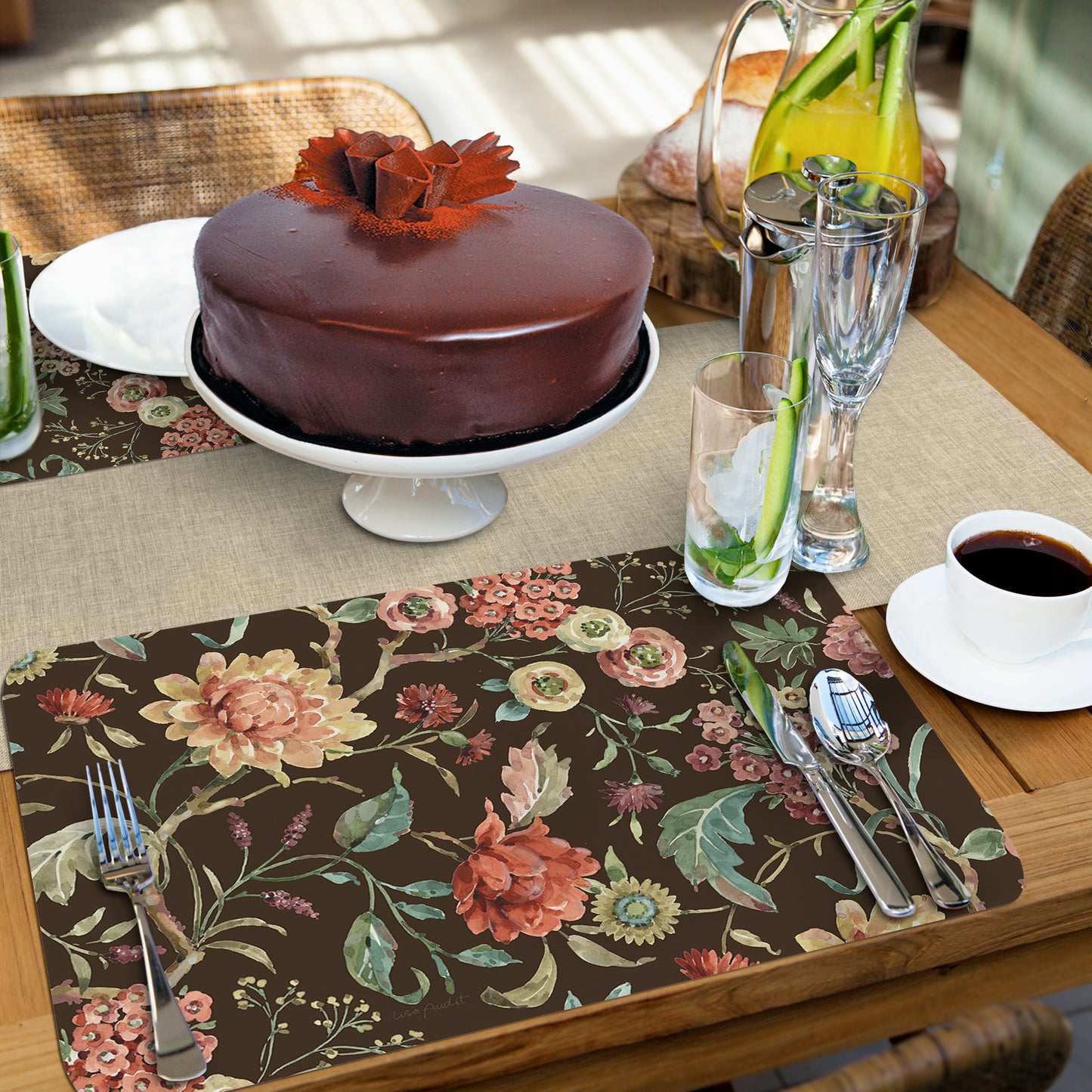 CounterArt Floral Study 4 Pack Reversible Easy Care Flexible Placemats Made in the USA