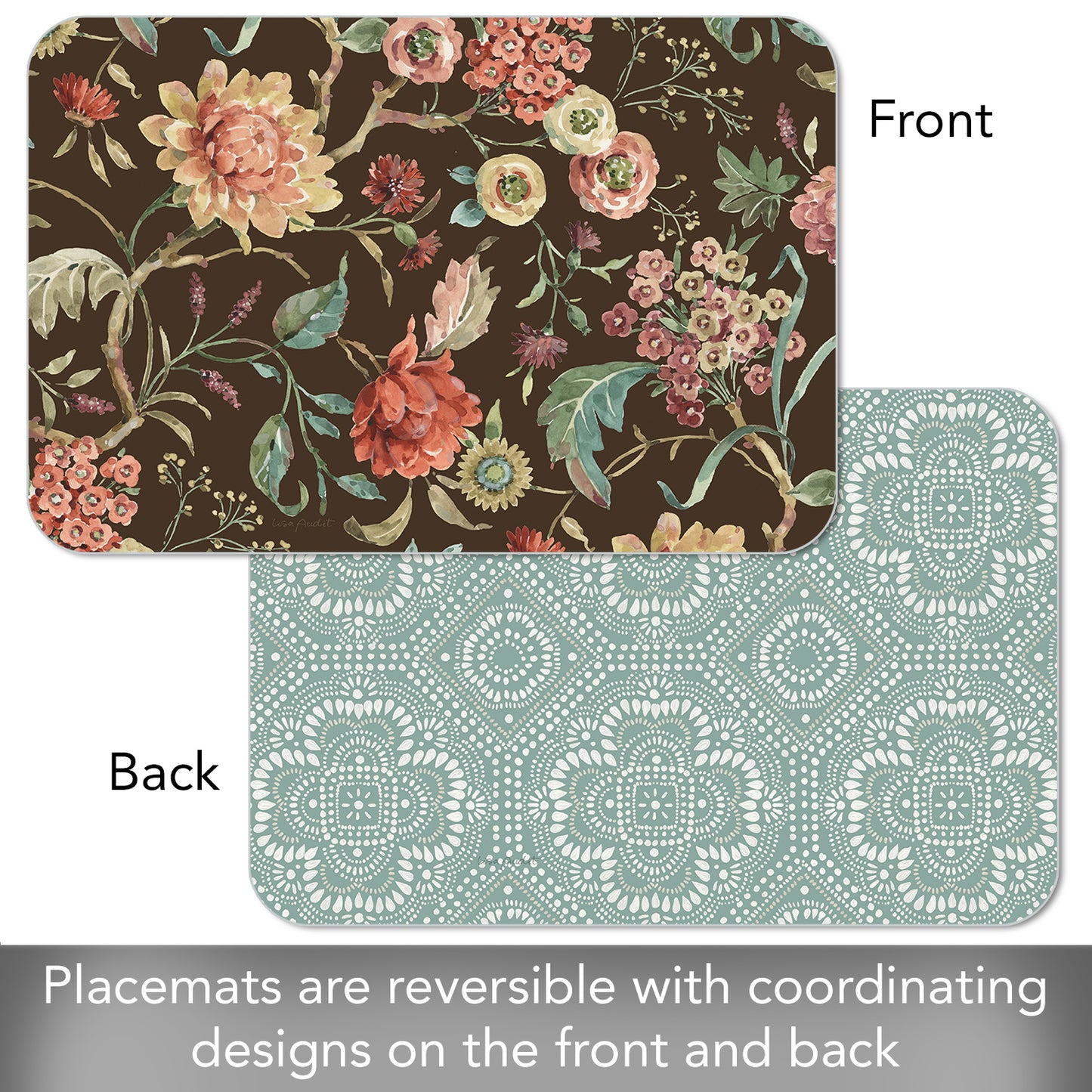 CounterArt Floral Study 4 Pack Reversible Easy Care Flexible Placemats Made in the USA
