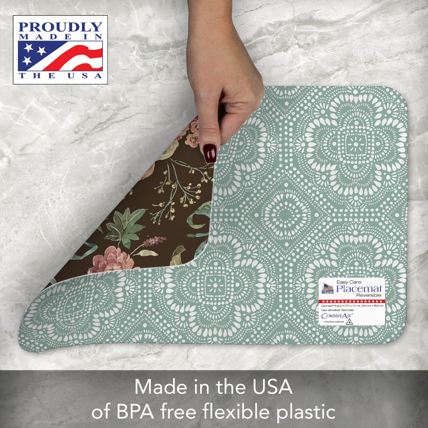 CounterArt Floral Study 4 Pack Reversible Easy Care Flexible Placemats Made in the USA
