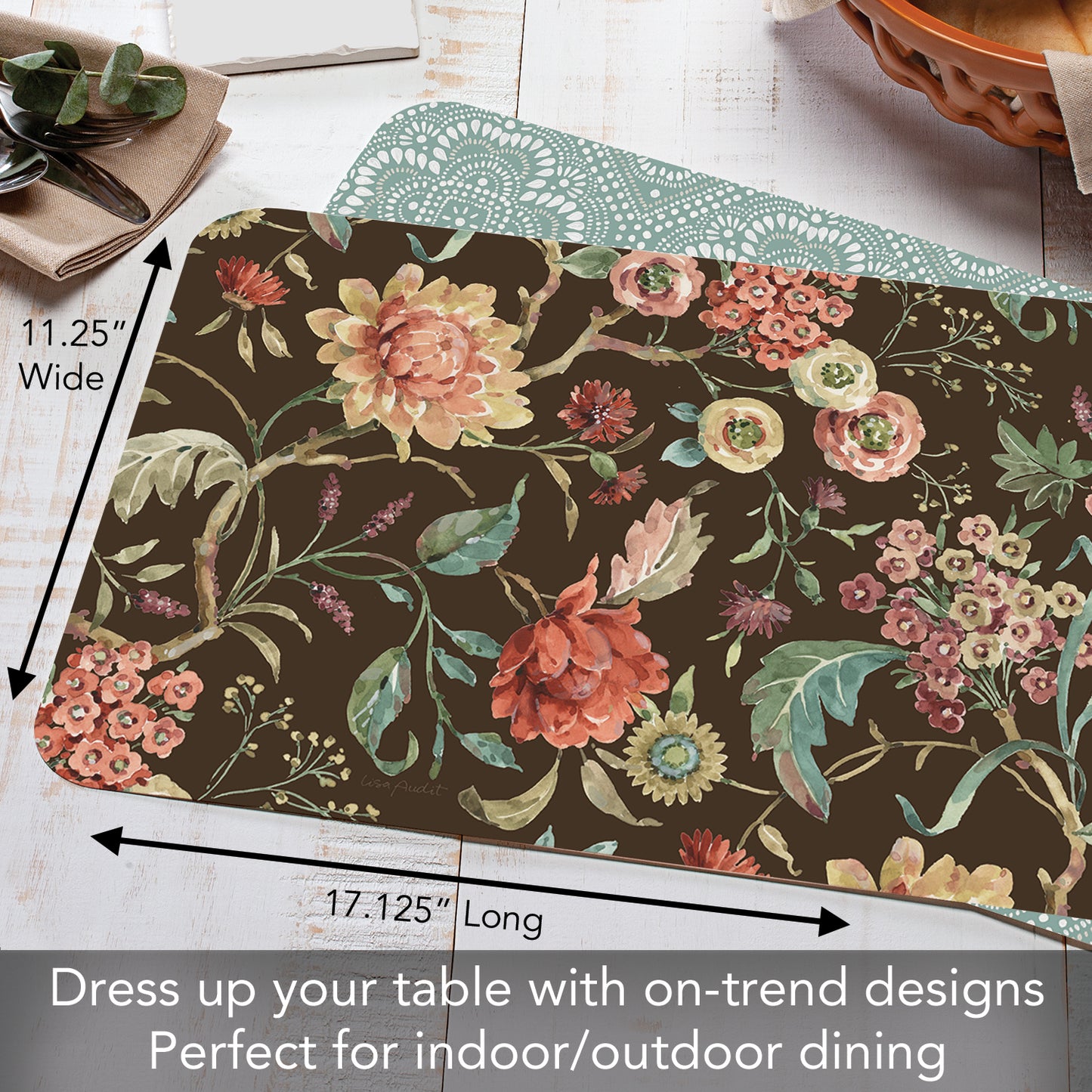 CounterArt Floral Study 4 Pack Reversible Easy Care Flexible Placemats Made in the USA