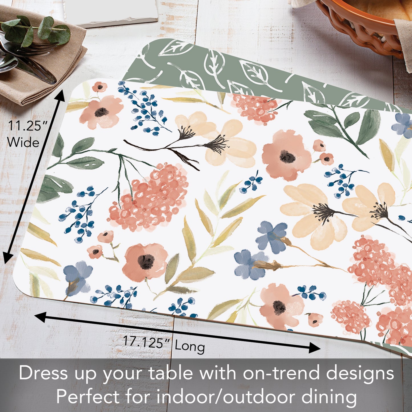 CounterArt Meadow 4 Pack Reversible Easy Care Flexible Placemats Made in the USA