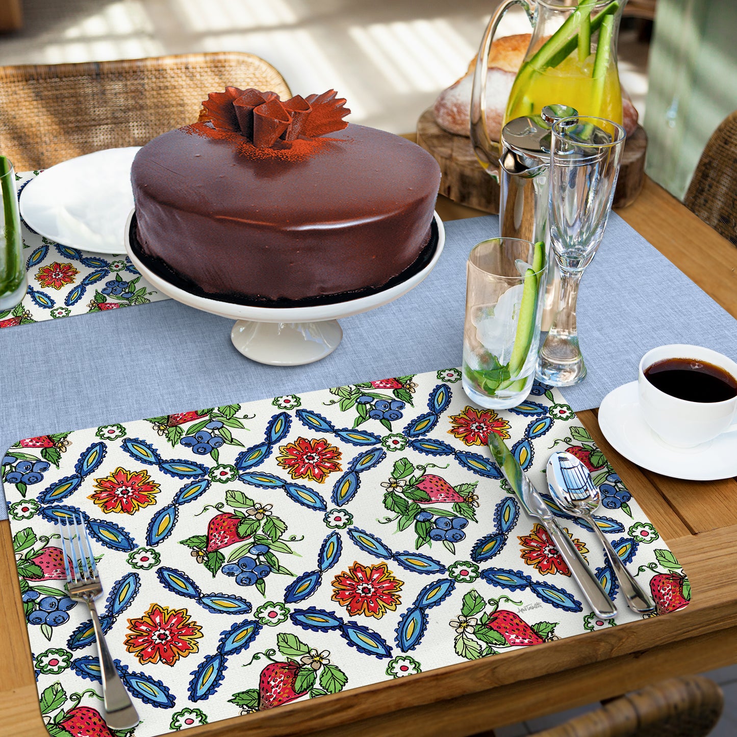 CounterArt Strawberry Garden 4 Pack Reversible Easy Care Flexible Placemats Made in the USA